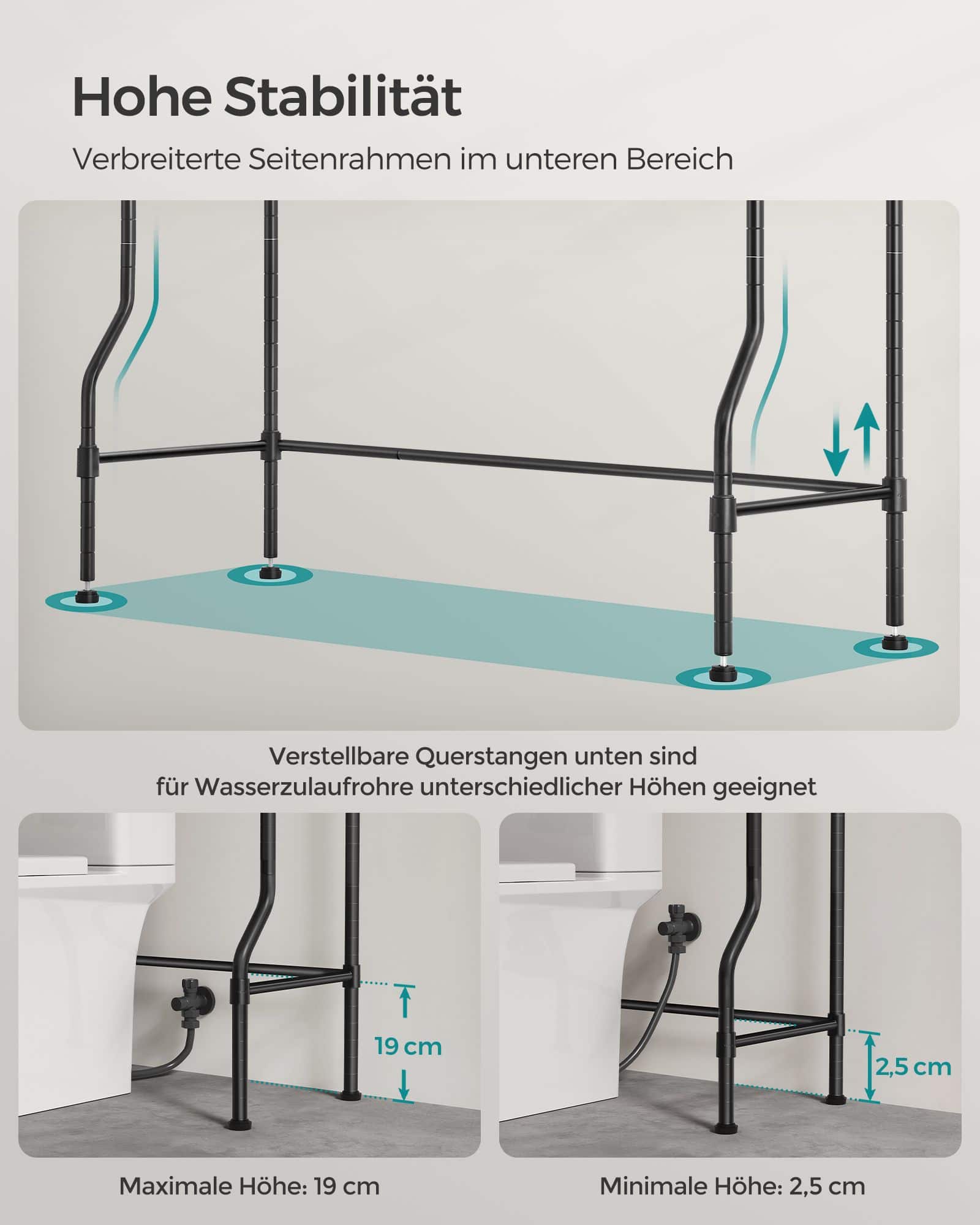 4-stöckiges Toilettenregal mit verstellbaren Ablagen schwarz 4-stöckiges Toilettenregal mit verstellbaren Ablagen schwarz