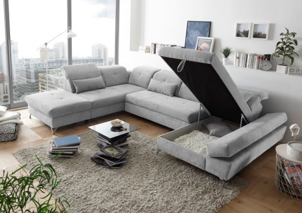 Wohnlandschaft Melfi von Ed Exciting Design – Modernes U-Form Sofa mit Schlaffunktion und Bettkasten