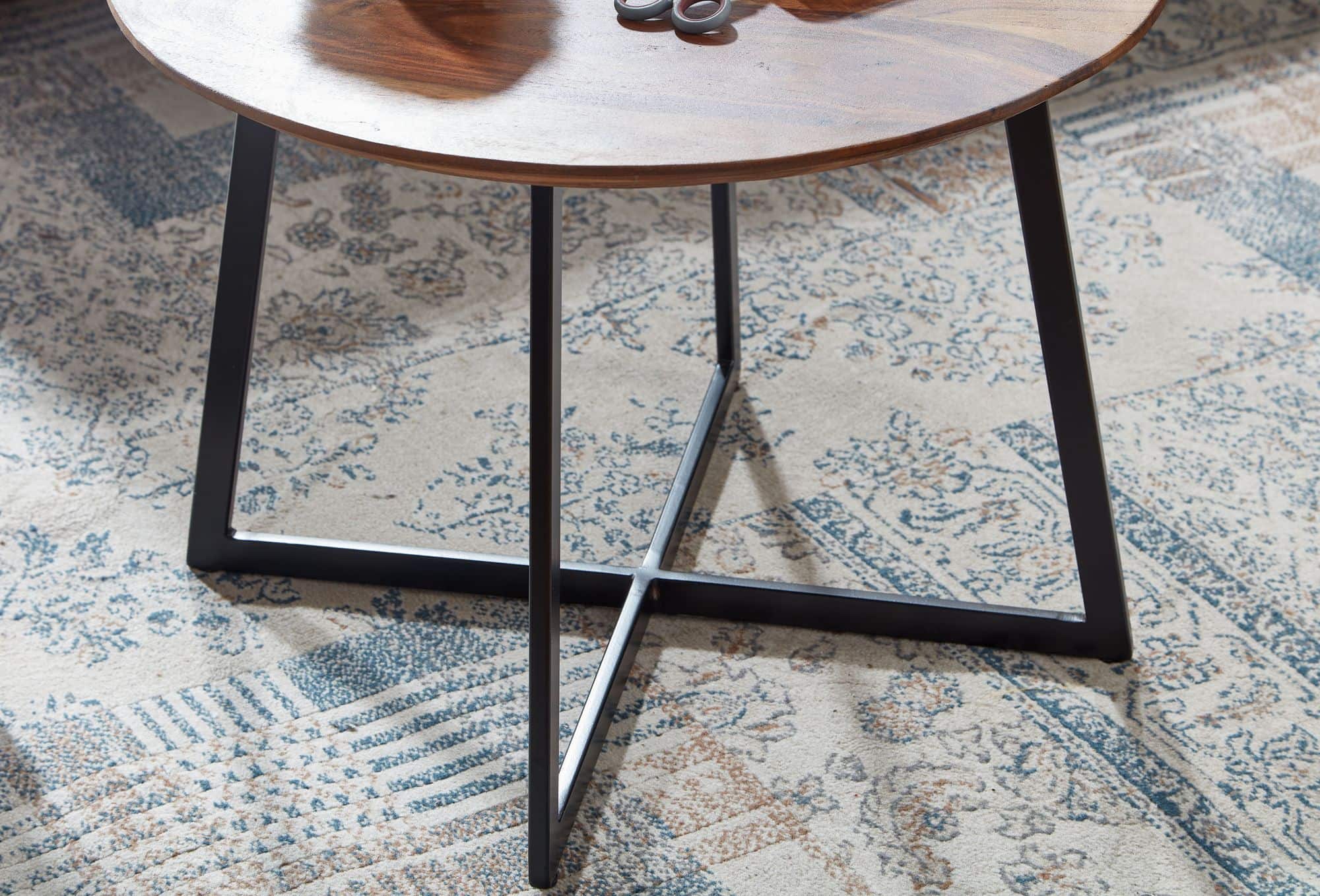 Couchtisch 60x60x45 cm Sheesham Massivholz / Metall Sofatisch Rund