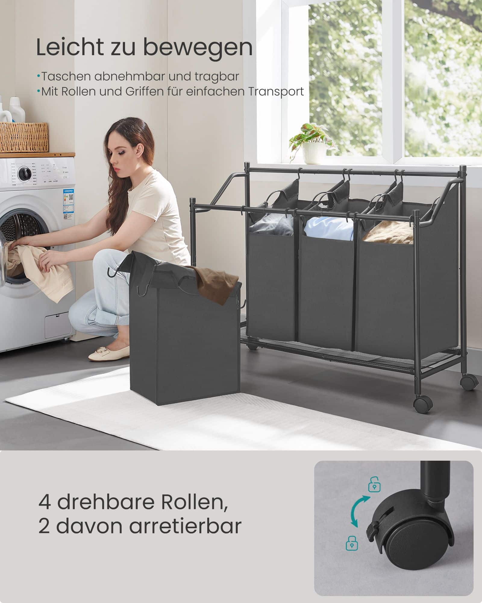 Wäschekorb mit Rollen 4 x 45 L schiefergrau Wäschekorb mit Rollen 4 x 45 L schiefergrau