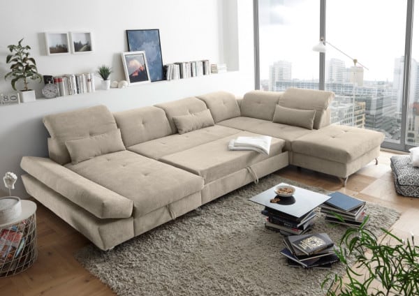 Wohnlandschaft Melfi von Ed Exciting Design – Modernes U-Form Sofa mit Schlaffunktion und Bettkasten