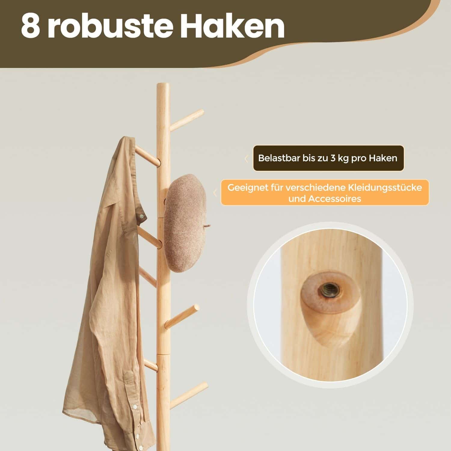 Garderobenständer, Kleiderständer aus Massivholz, Garderobe in Baumform