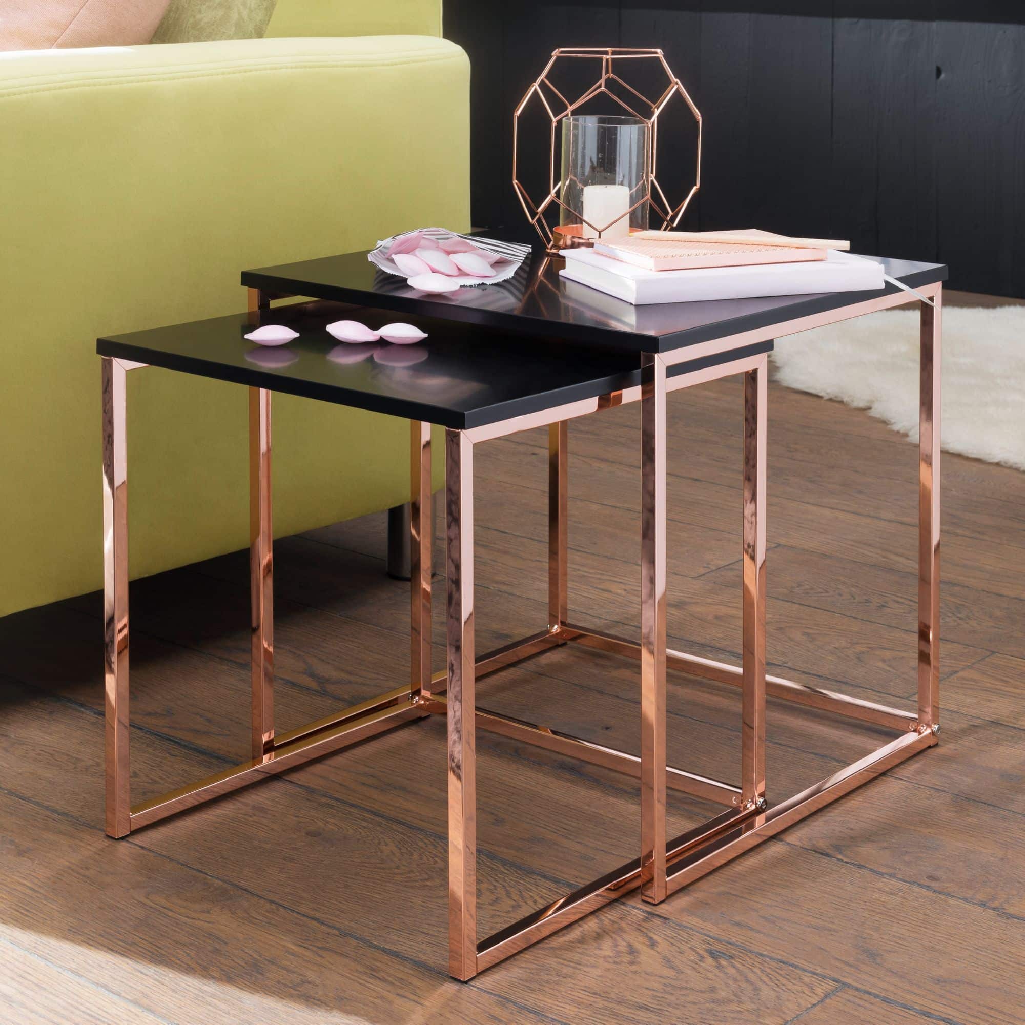 47922-WOHNLING-Satztisch-CALA-Schwarz-Kupfer-WL_1 Satztisch CHUR Schwarz / Kupfer Beistelltisch MDF / Metall