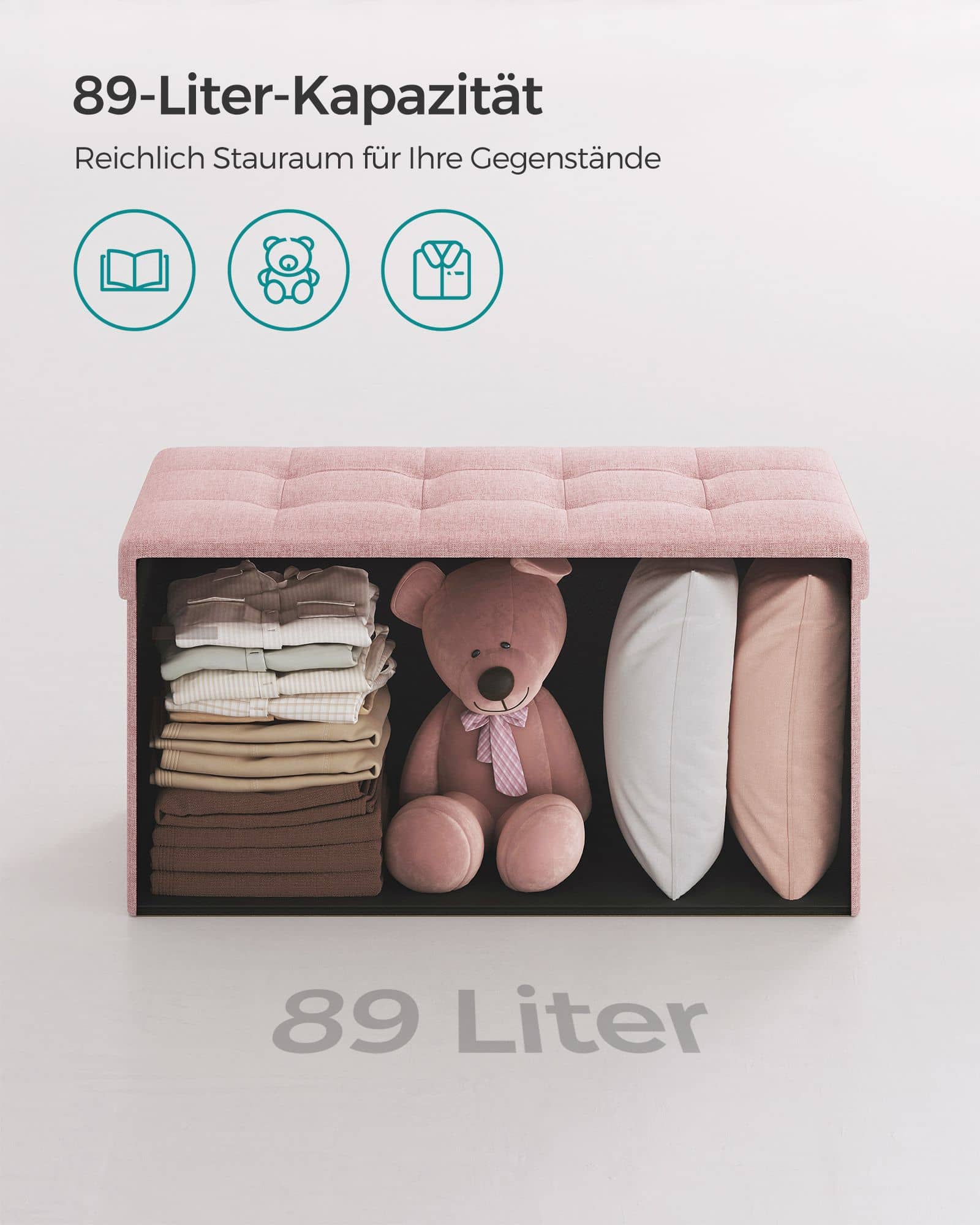 Sitzhocker mit Stauraum 38 x 76 x 38 cm pastellrosa Sitzhocker mit Stauraum 38 x 76 x 38 cm pastellrosa