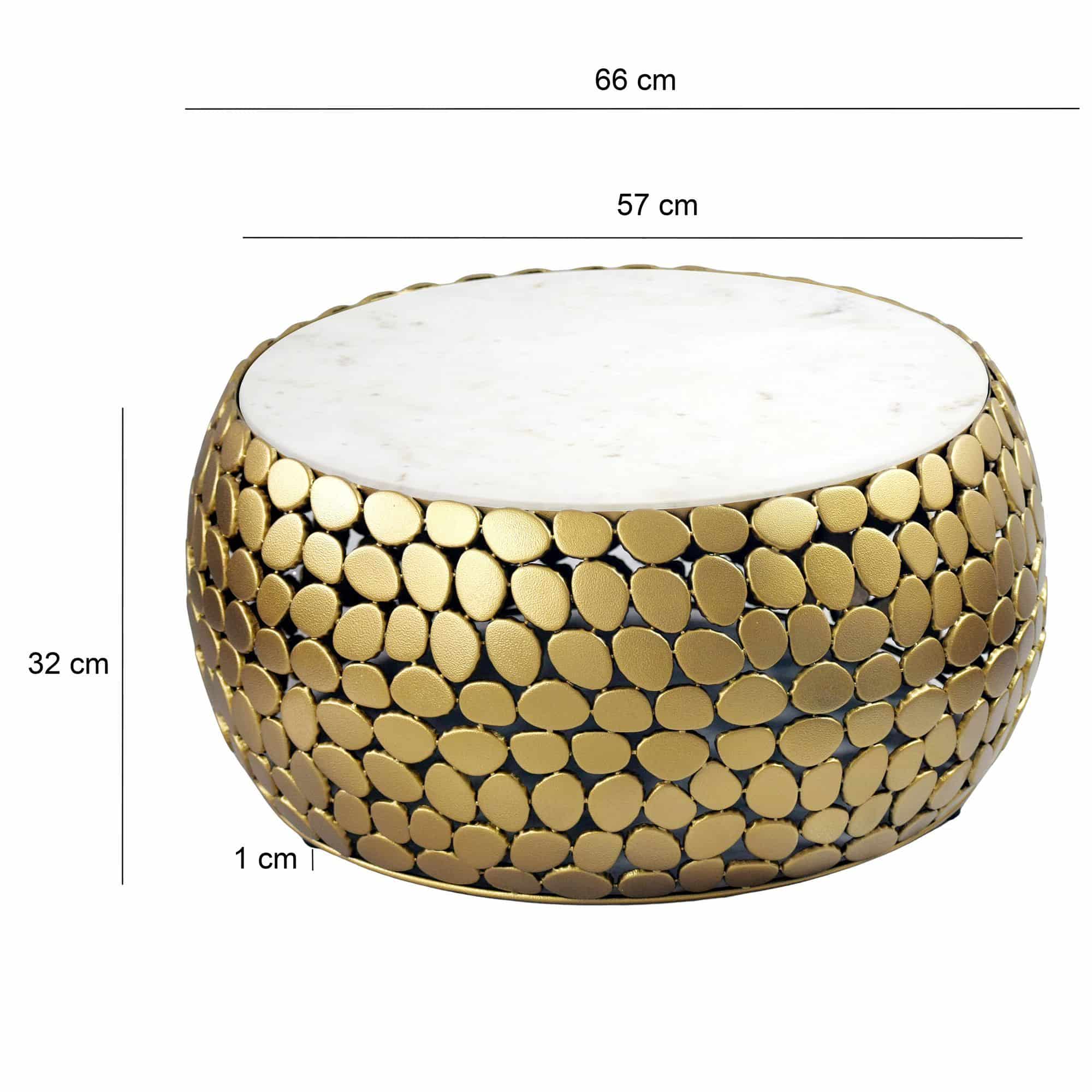 Design Couchtisch rund 66 cm aus Aluminium gold und weißer Marmor Tischplatte - Wohnzimmertisch Alu - Metall Sofatisch - Beistelltisch Wohnzimmer - Handmade