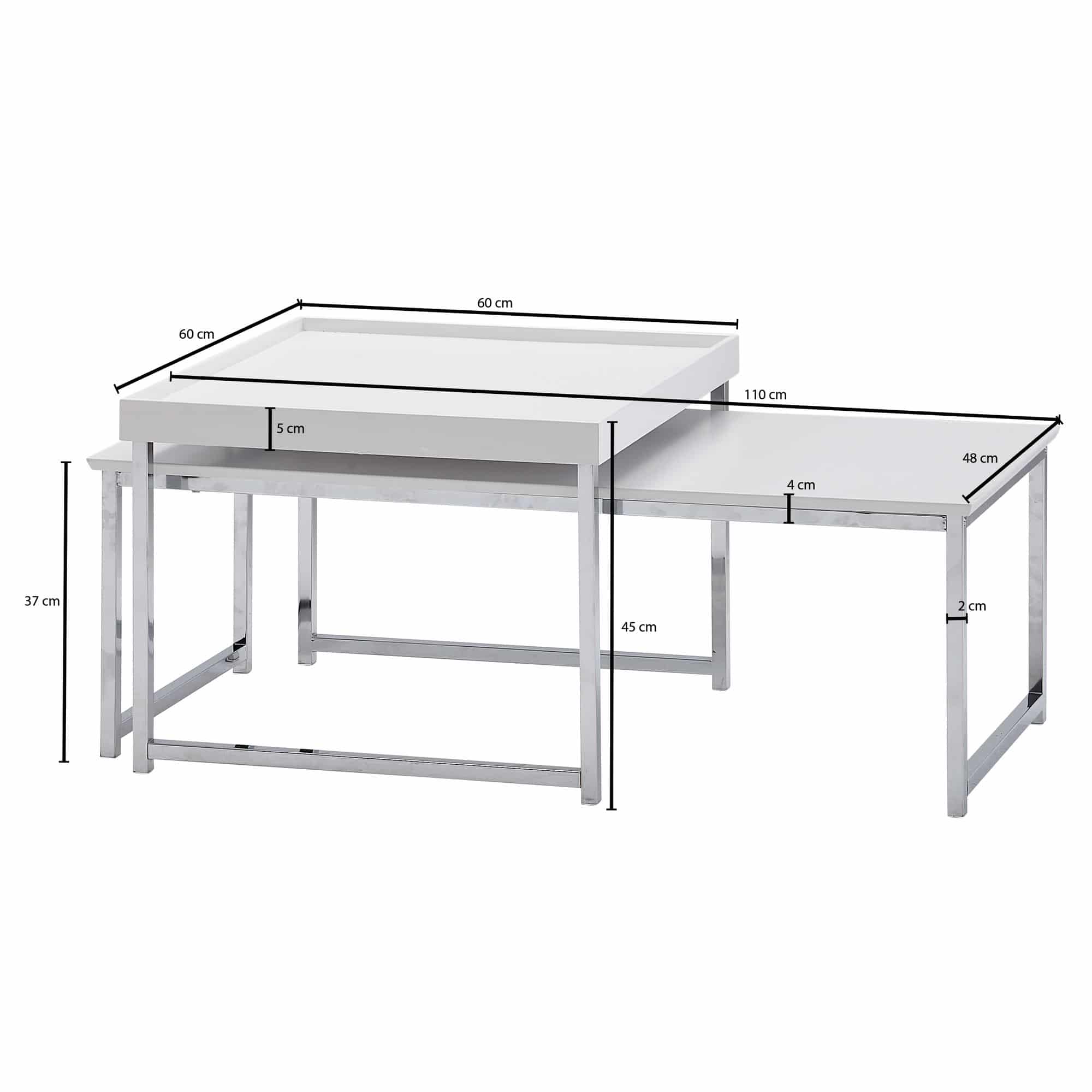 64453-Wohnling-2er-Set-Couchtisch-weiss-WL6-500-WL6-500 Couchtisch 2er Set Holz / Metall Sofatisch Eckig Weiß Modern