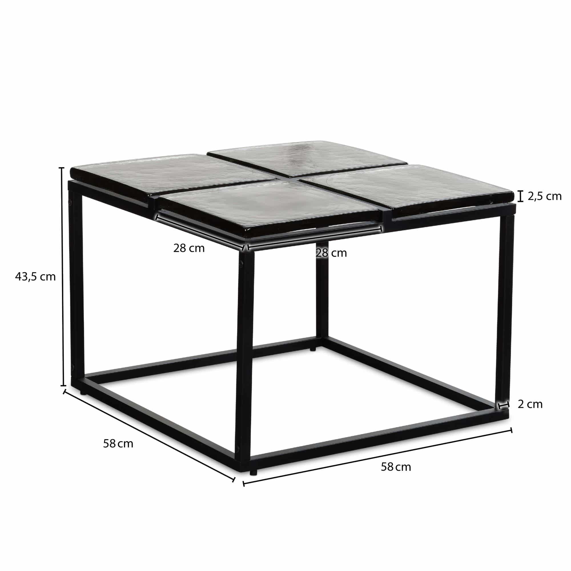 Couchtisch Glas Metall 58x58x43