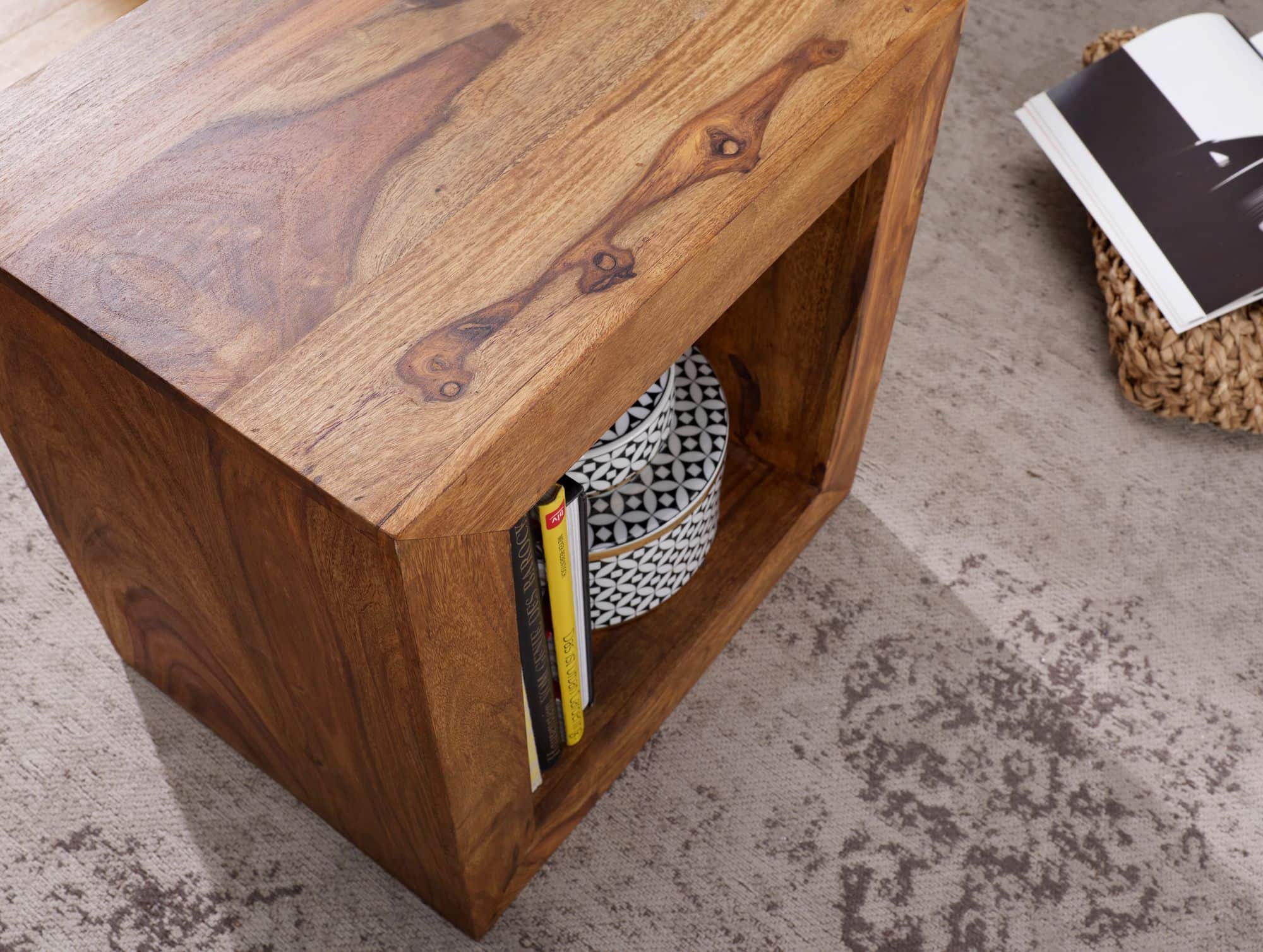 31309-WOHNLING-Standregal-MUMBAI-Massivholz-Shees_4EWWLcNOtCHw3Q Standregal Massivholz Sheesham 44cm hoch Cube Regal Design Holzregal Naturprodukt Beistelltisch Landhausstil