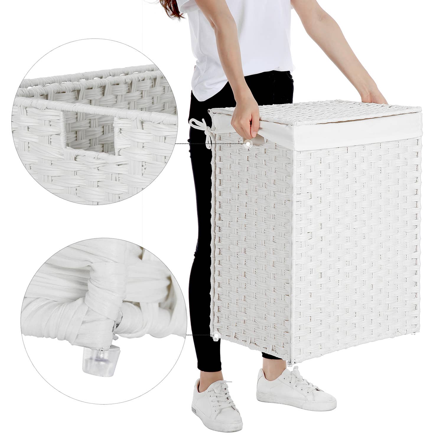 Wäschekorb aus Polyrattan Weiß-LCB51WT Wäschekorb aus Polyrattan Weiß-LCB51WT