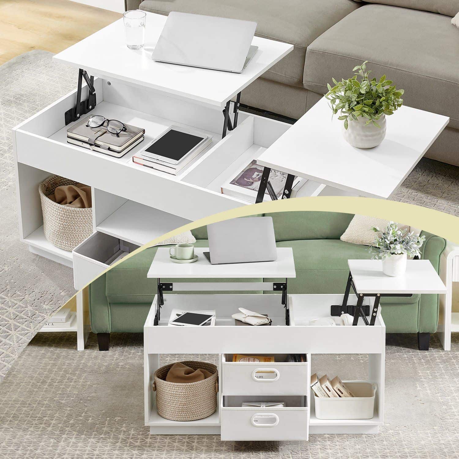 Couchtisch mit 2 Schubladen und Fächern schneeweiß Couchtisch mit 2 Schubladen und Fächern schneeweiß