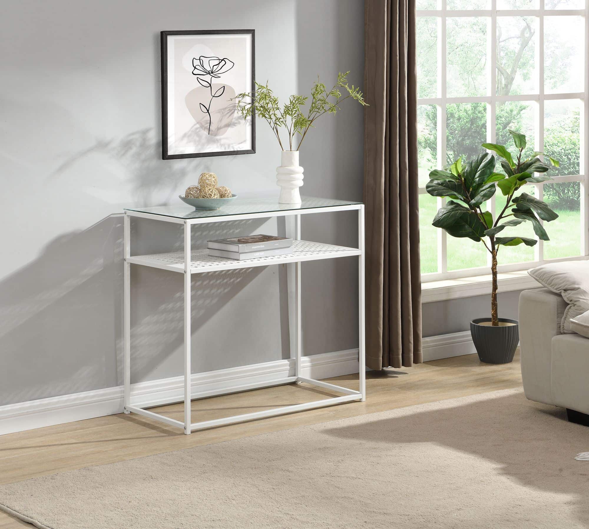 Konsolentisch Glas Metall 80x40x77 cm Flurtisch Weiß Schmal Konsolentisch Glas Metall 80x40x77 cm Flurtisch Weiß Schmal