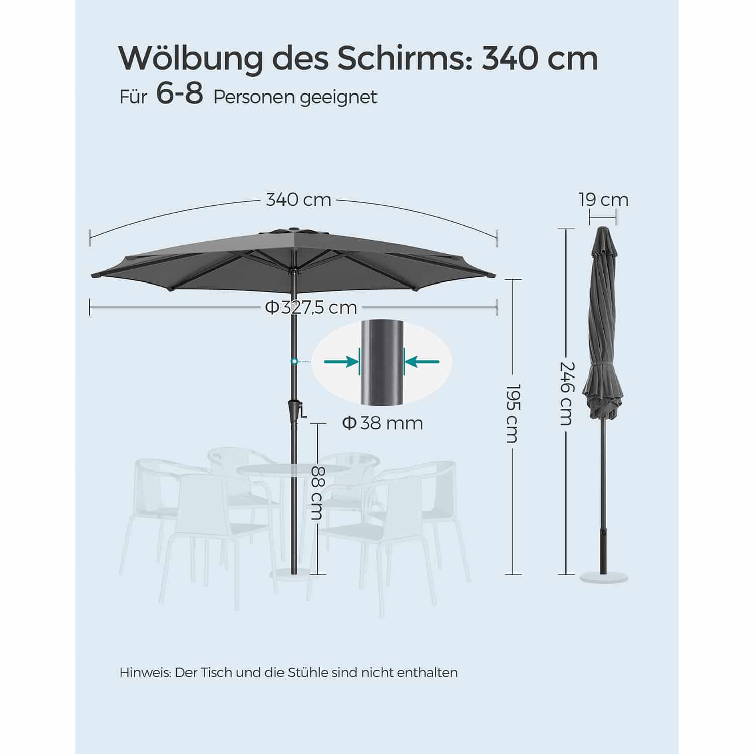 Sonnenschirm beidseitig um 30° knickbar grau Sonnenschirm beidseitig um 30° knickbar grau