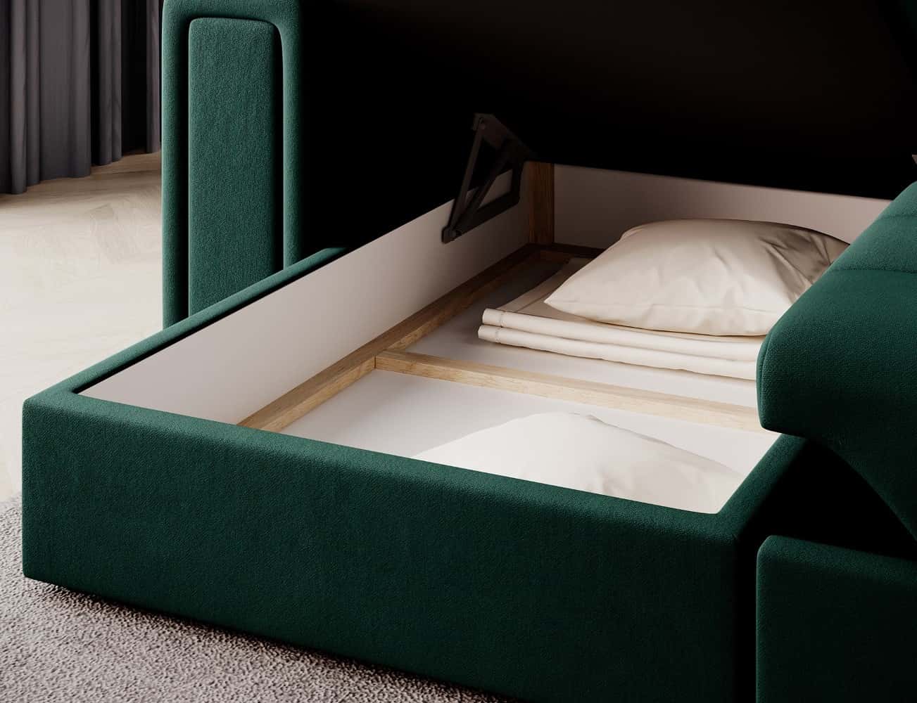 Ecksofa Blenvi Dunkelgrün mit Schlaffunktion & Bettkasten | Luckso | Eltap | beidseitig montierbar Ecksofa Blenvi Dunkelgrün mit Schlaffunktion & Bettkasten | Luckso | Eltap | beidseitig montierbar