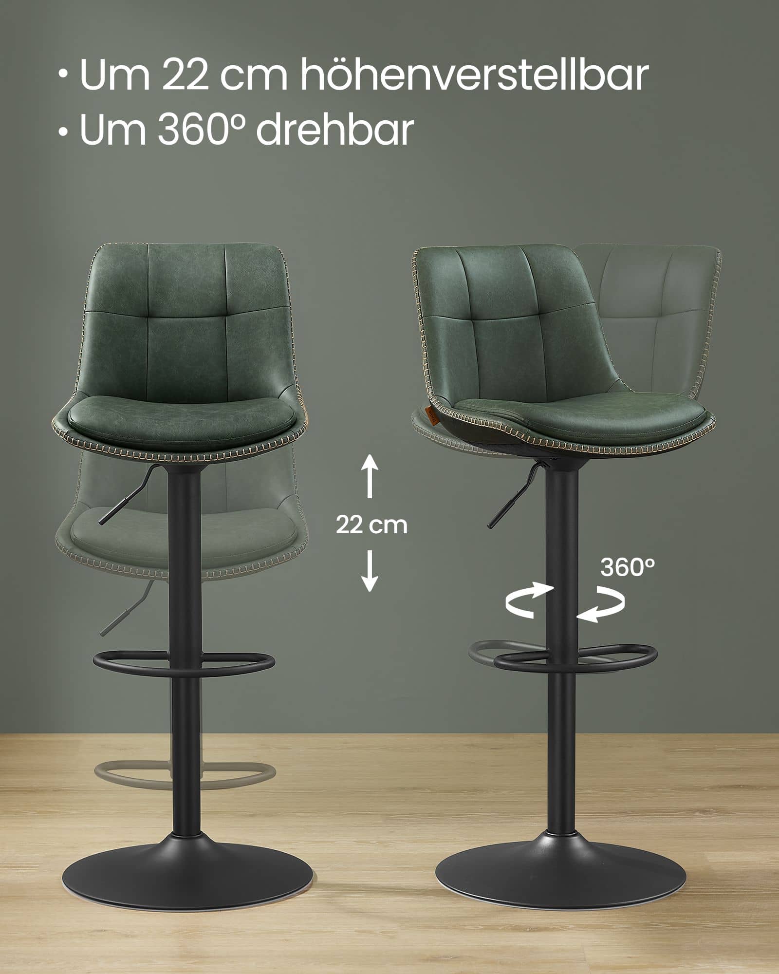 Barhocker 2er Set mit Rückenlehne waldgrün