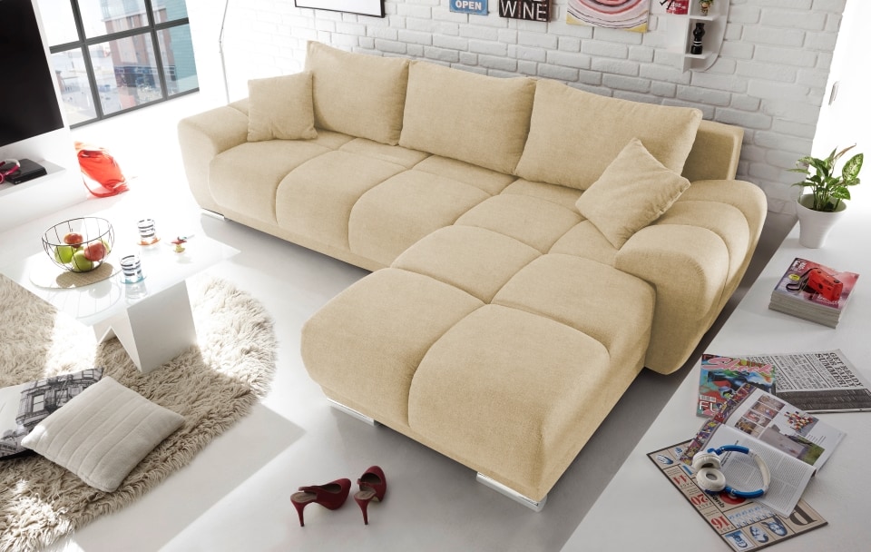 Ed Exciting Design Sofa Anton mit Schlaffunktion & Bettkasten in verschiedenen Farben erhältlich Luxus-Webstoff Flachgewebe beidseitig montierbar