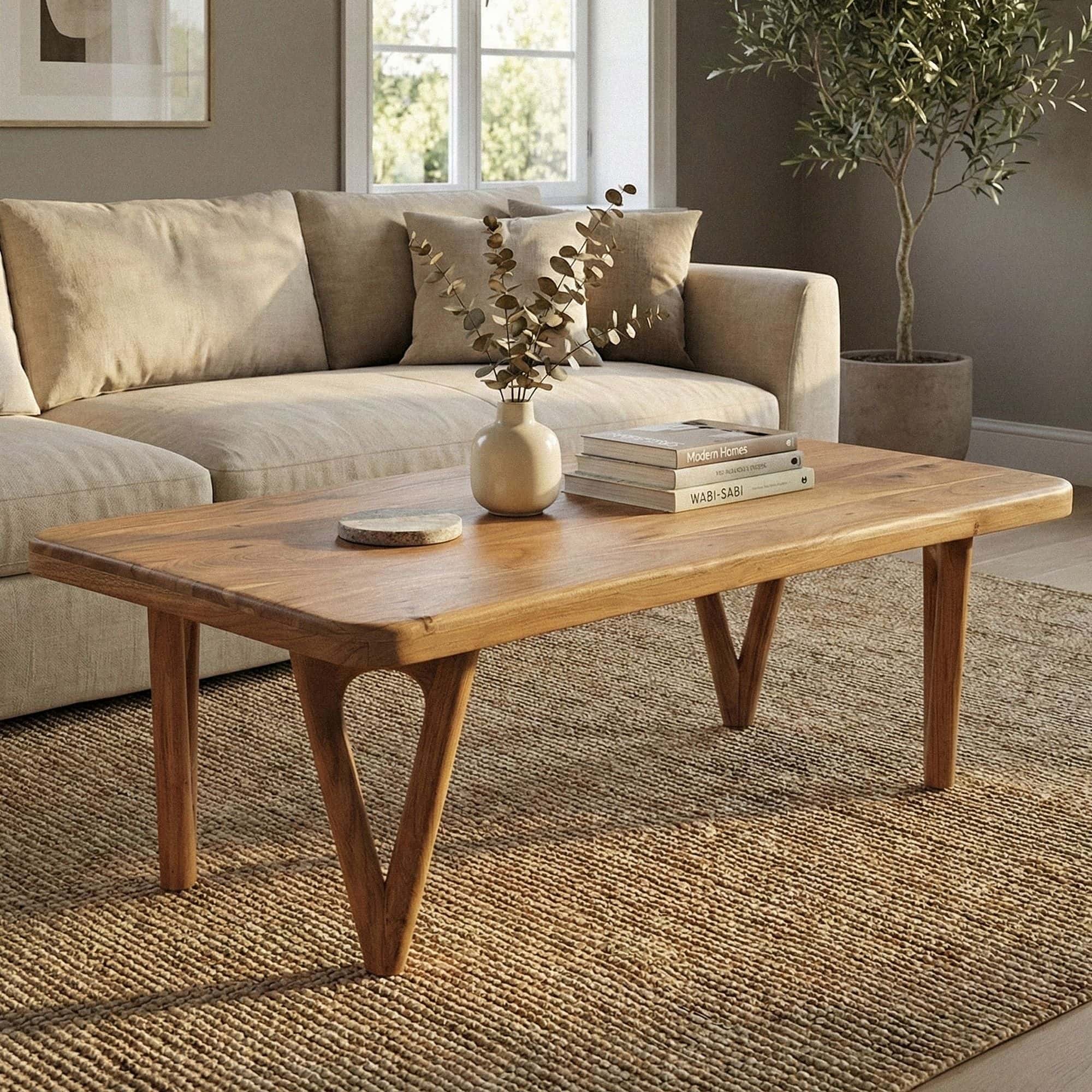 Couchtisch Akazie Massivholz 120cm - Wohnzimmertisch Rechteckig - Sofatisch Holz Modern - Design Loungetisch mit abgerundeten Ecken Landhaus Handmade Couchtisch Akazie Massivholz 120cm - Wohnzimmertisch Rechteckig - Sofatisch Holz Modern - Design Loungetisch mit abgerundeten Ecken Landhaus Handmade