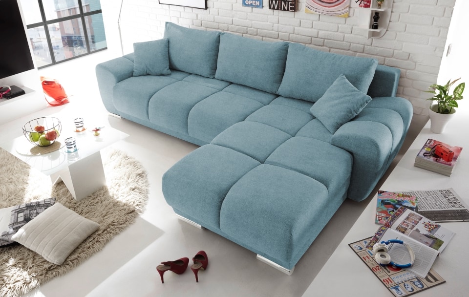 Ed Exciting Design Sofa Anton mit Schlaffunktion & Bettkasten in verschiedenen Farben erhältlich Luxus-Webstoff Flachgewebe beidseitig montierbar