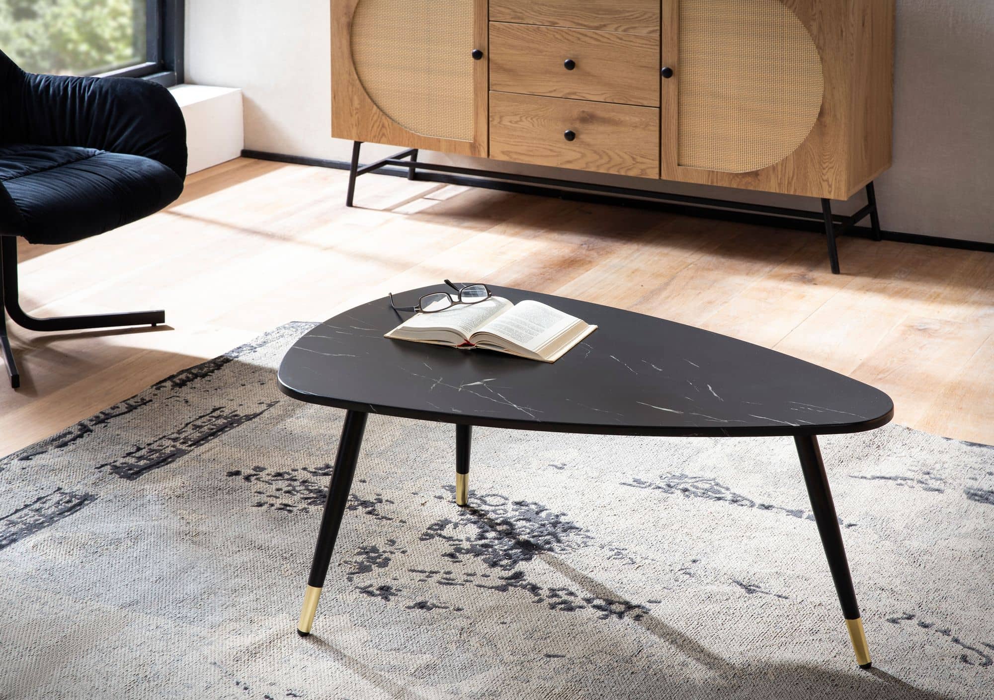 Couchtisch 90×60×41 cm – Schwarz Marmoroptik, Metallgestell Couchtisch 90×60×41 cm – Schwarz Marmoroptik, Metallgestell