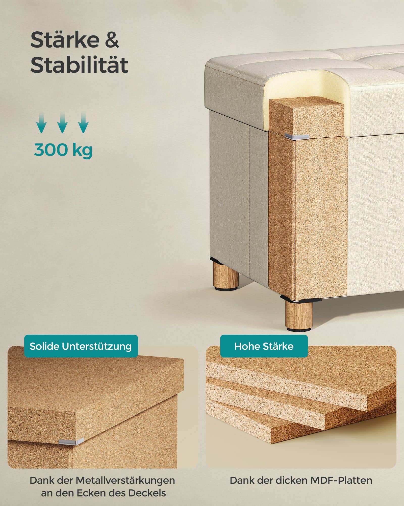 Sitzhocker, klappbare Sitzbank mit Stauraum, Beinen Sitzhocker, klappbare Sitzbank mit Stauraum, Beinen