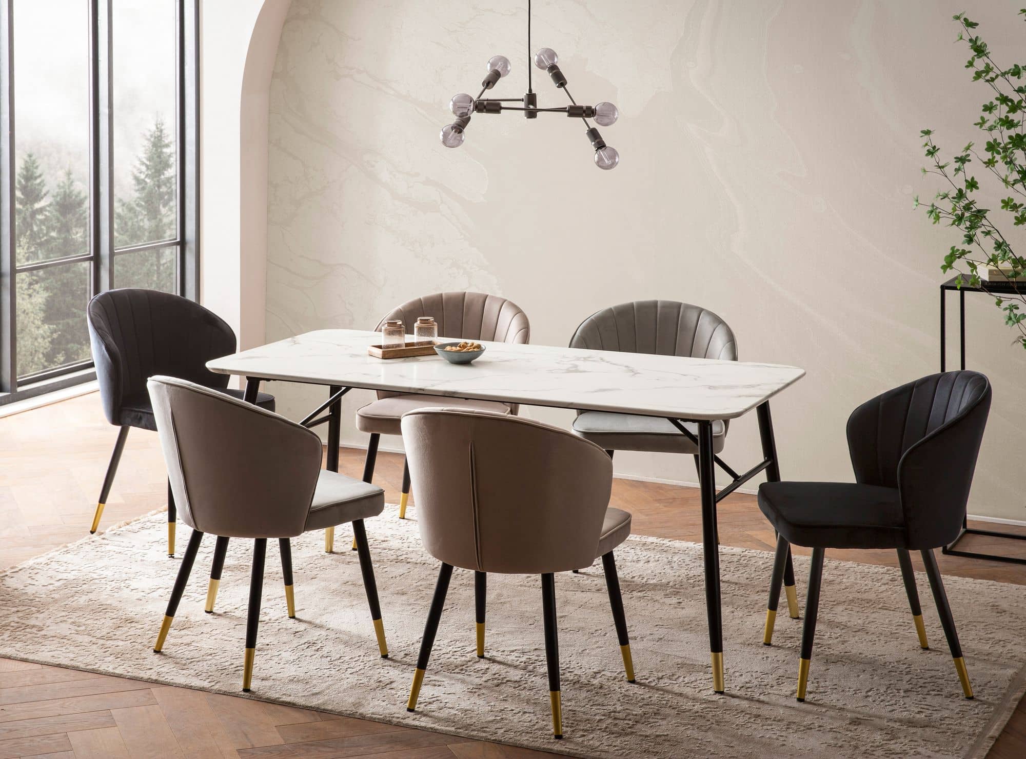 Esszimmertisch 160x80x76 cm Esstisch Weiß in Marmor-Optik Modern Esszimmertisch 160x80x76 cm Esstisch Weiß in Marmor-Optik Modern