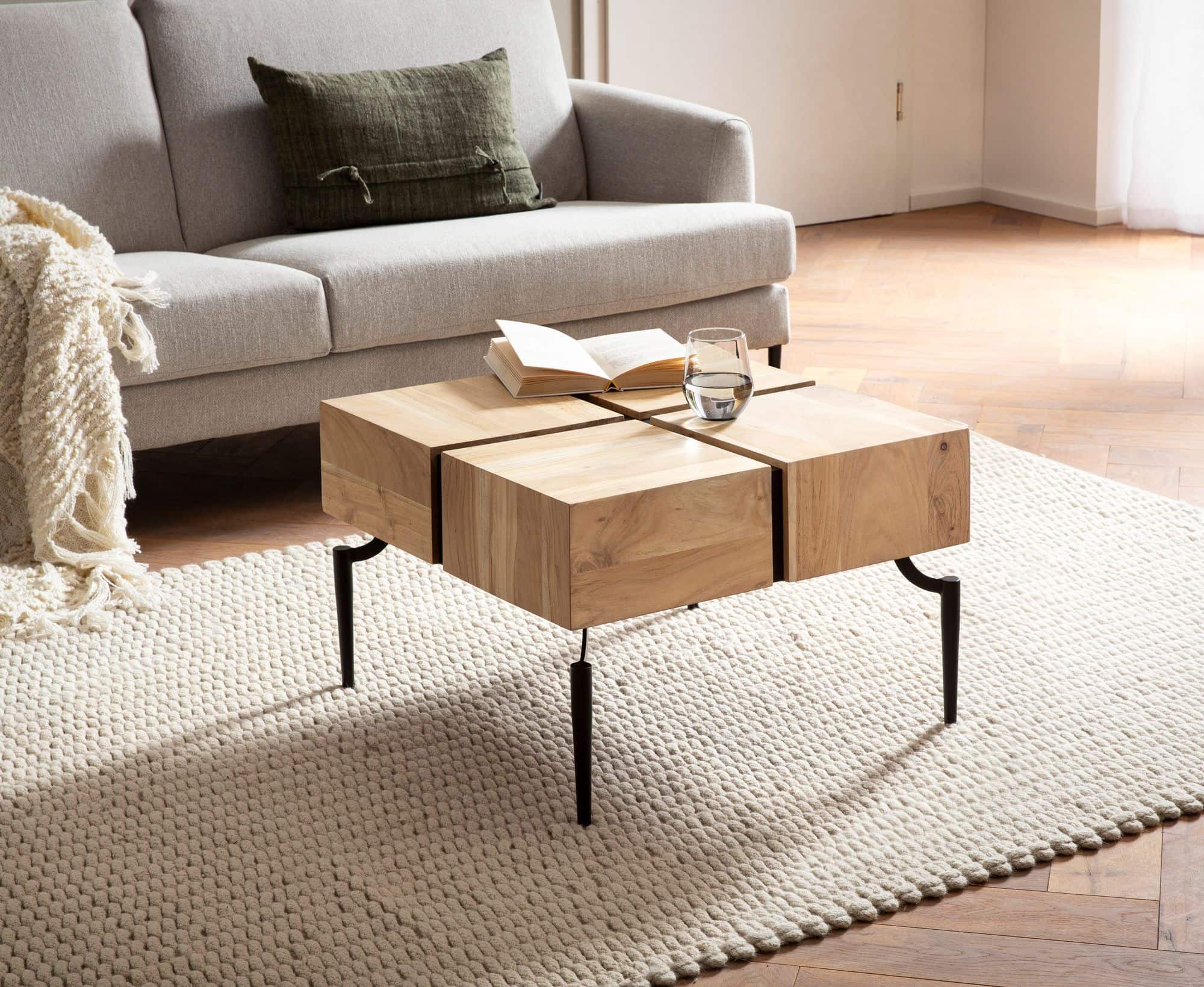 Wohnling Couchtisch 60 cm – Akazie-Massivholz & Metallgestell Wohnling Couchtisch 60 cm – Akazie-Massivholz & Metallgestell