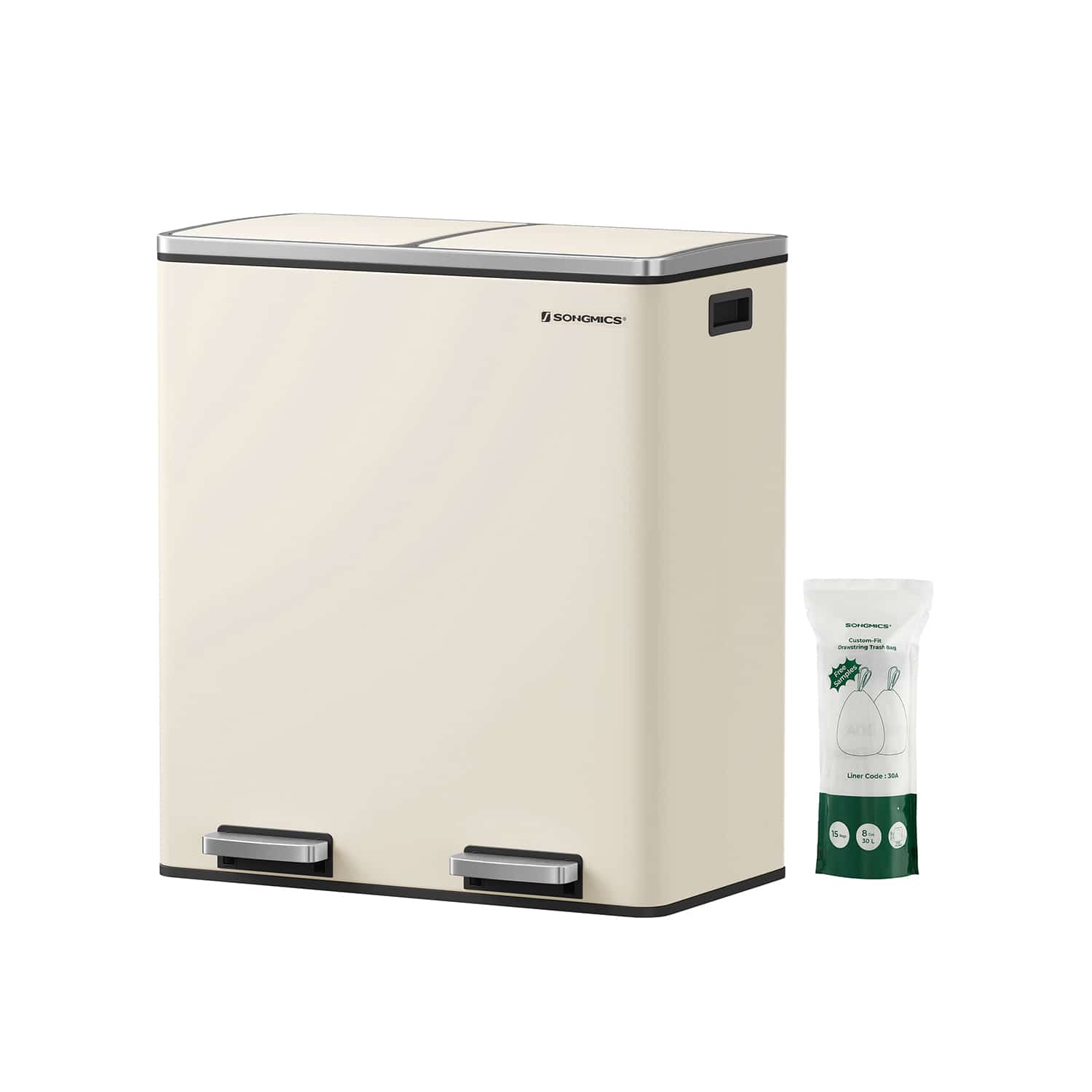 Mülleimer 2 x 30 Liter mit Deckel und Inneneimer cremeweiß-B34LTB060A01 Mülleimer 2 x 30 Liter mit Deckel und Inneneimer cremeweiß-B34LTB060A01