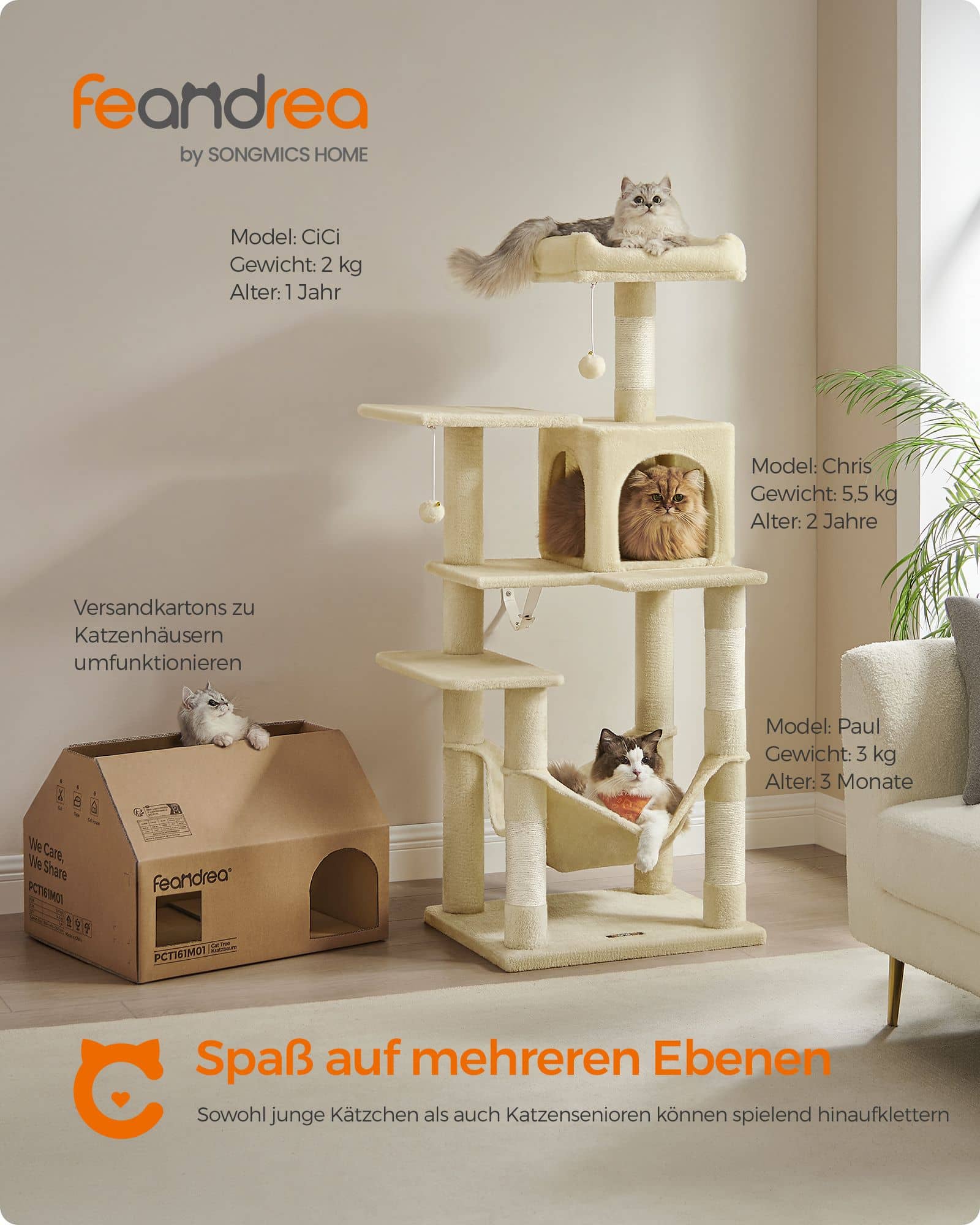 Kratzbaum 143 cm hoch mit 4 Kratzsäulen Kratzbaum 143 cm hoch mit 4 Kratzsäulen