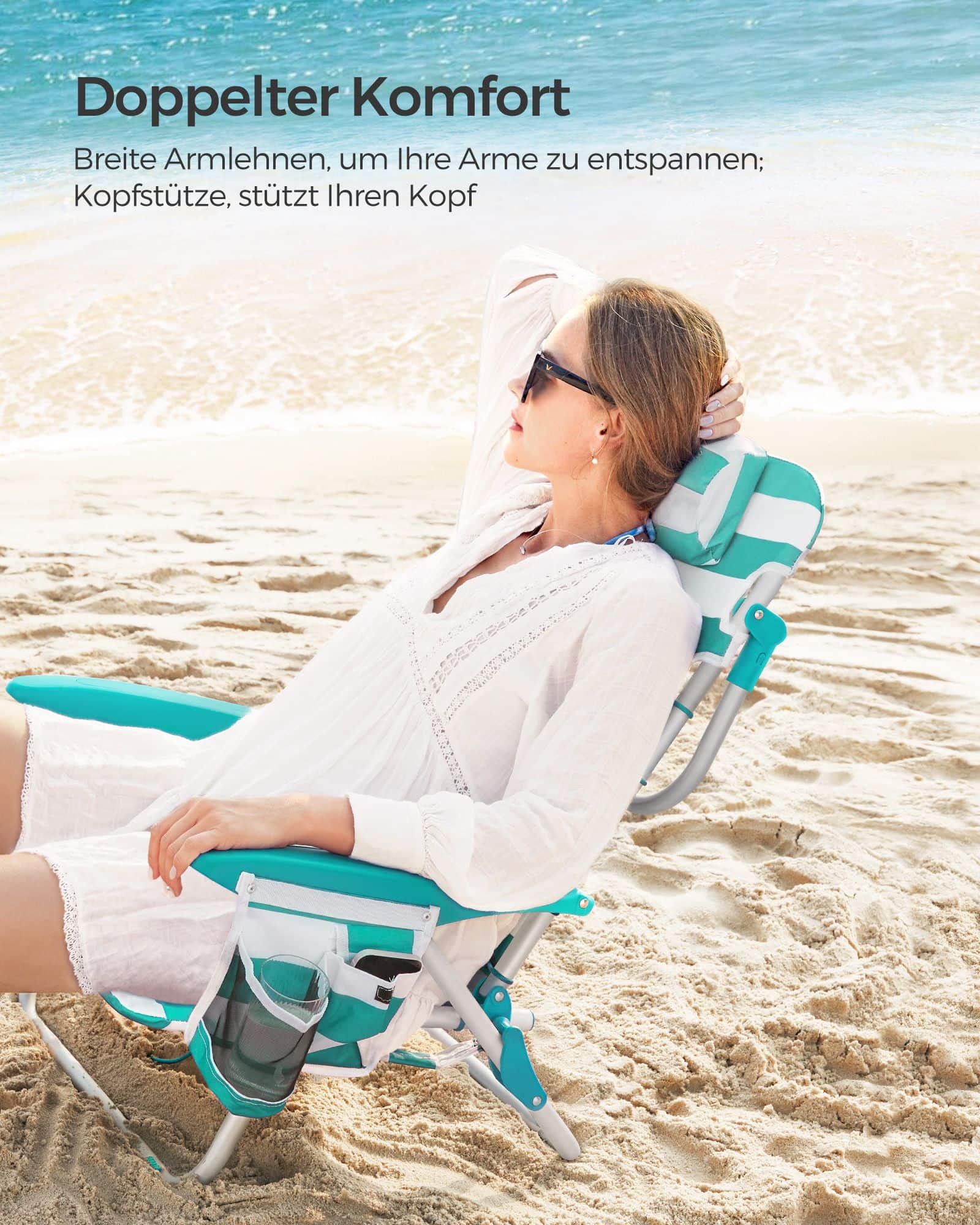 Strandstuhl mit abnehmbarer Kopfstütze 2er Set grün-weiß gestreift-GCB62JW02 Strandstuhl mit abnehmbarer Kopfstütze 2er Set grün-weiß gestreift-GCB62JW02