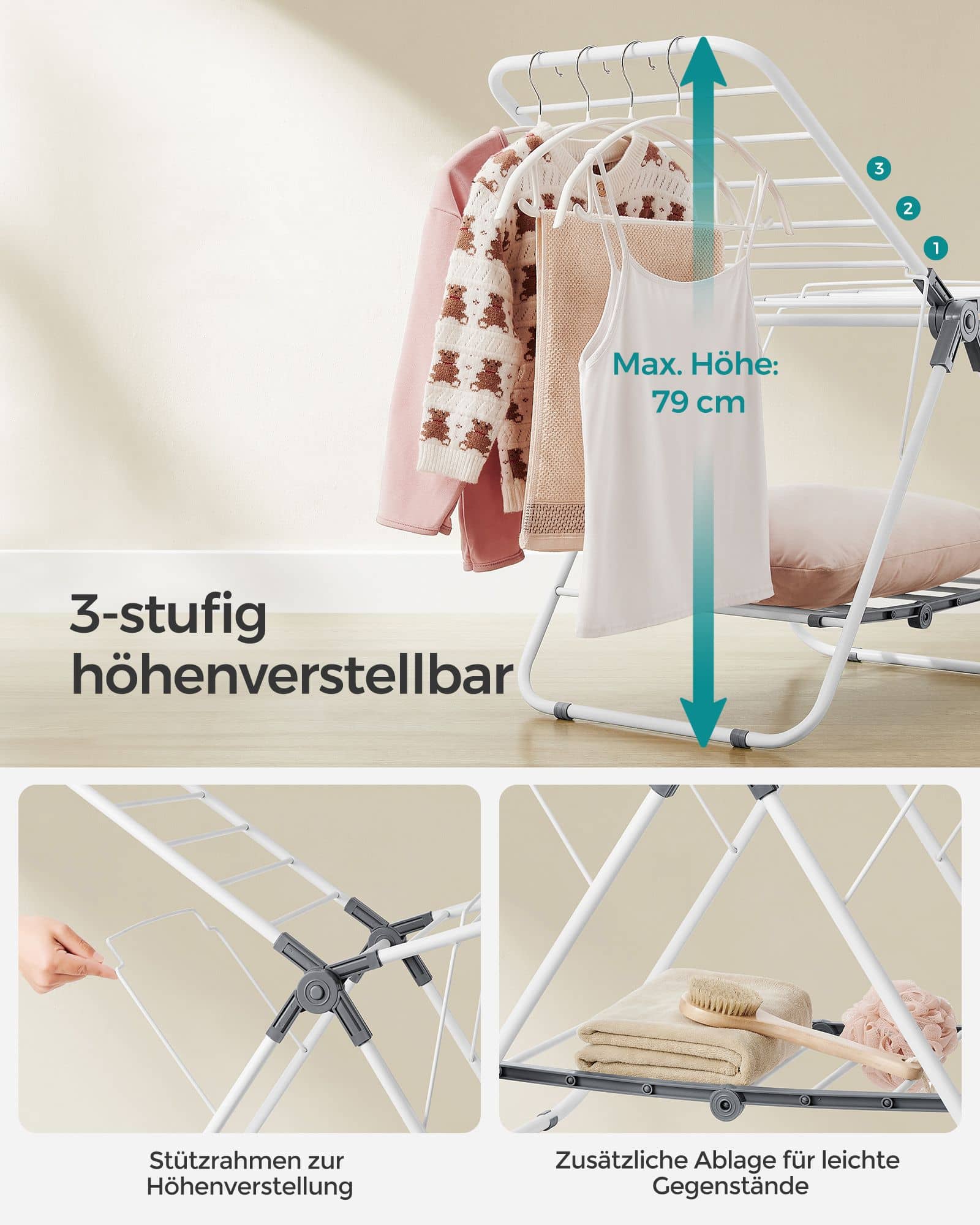 Wäscheständer mit 2 Flügeln aus Metall wolkenweiß