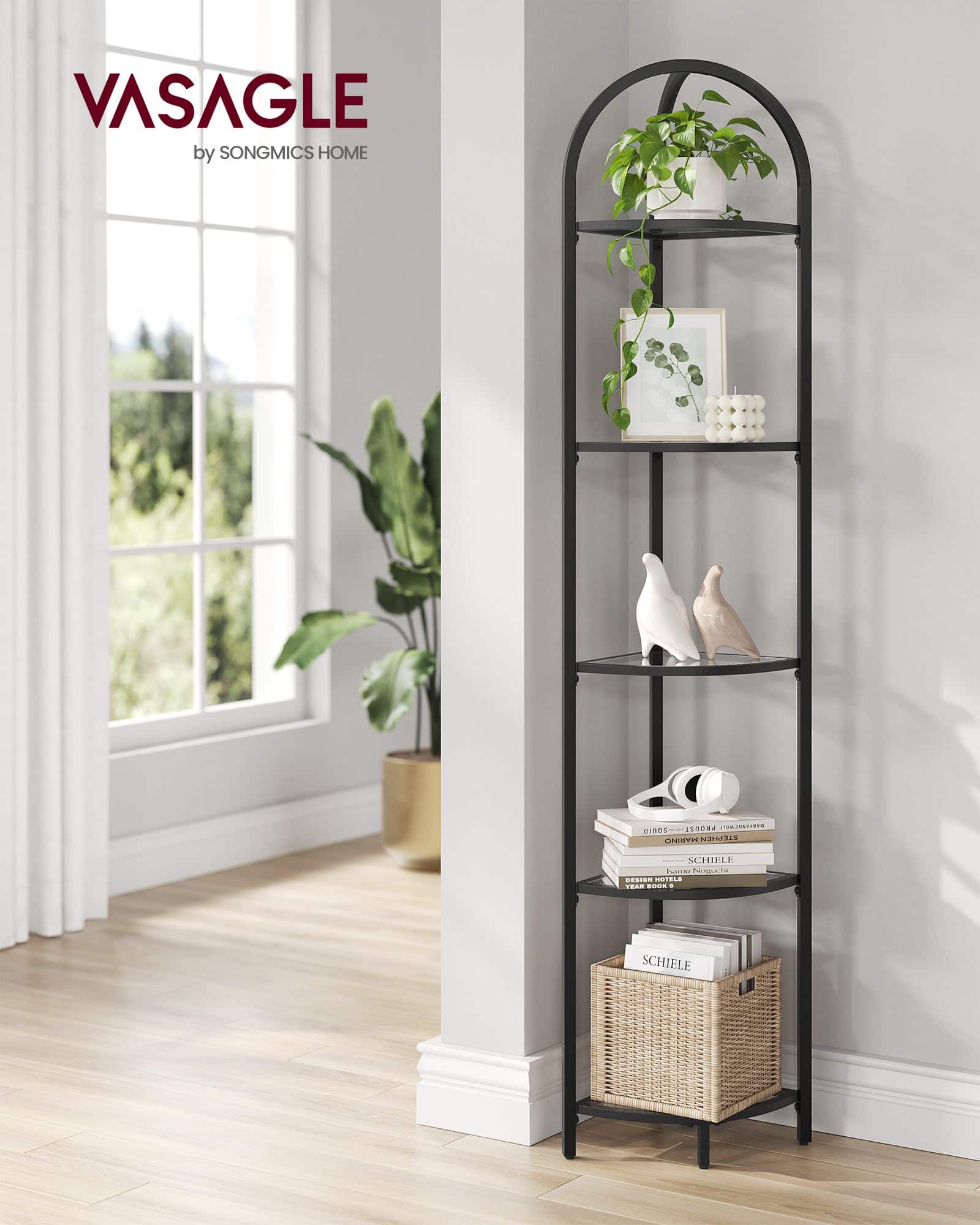 Eckregal 5 Ebenen mit Ablagen aus Hartglas-LGT810B61 Eckregal 5 Ebenen mit Ablagen aus Hartglas-LGT810B61