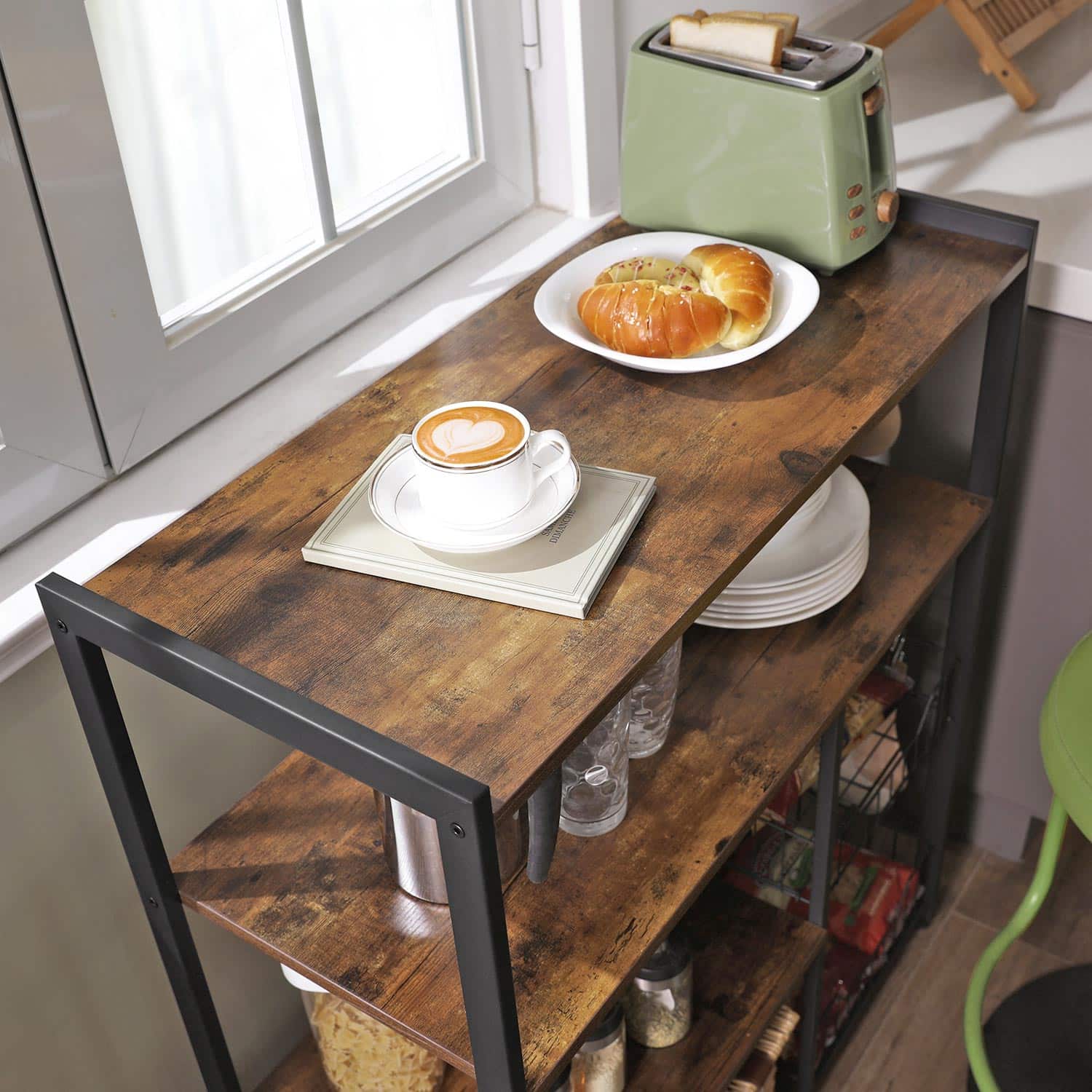 Mesh-Baskets-Kitchen-Shelf-KKS96X-5V5i56XdncFVps VASAGLE Küchenregal mit Gitterkörben und Haken – 80x35x95 cm, Vintage Dunkelbraun