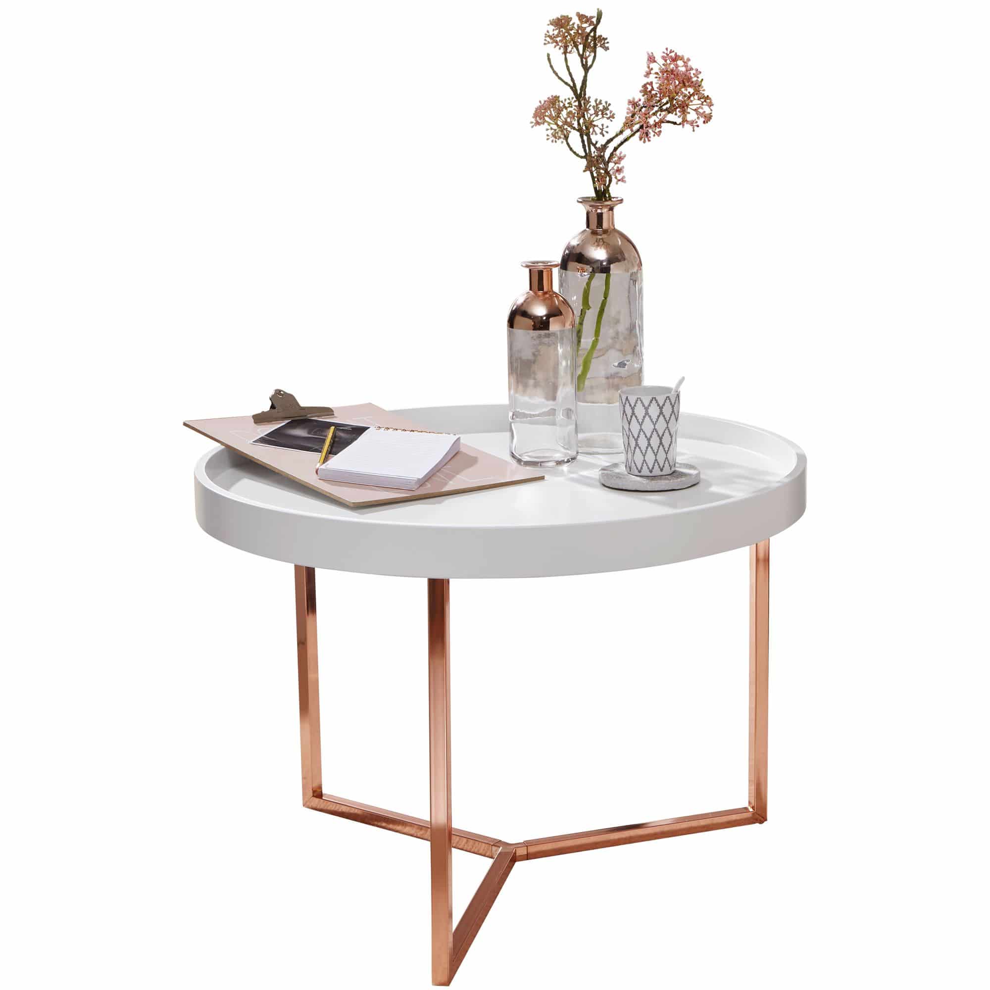 47894-WOHNLING-Couchtisch-EVA-58-5-cm-Weiss-KubSpKsY0eFwVXo Couchtisch JESI 58,5x42x58,5cm Weiß / Kupfer Sofatisch Metall Rund