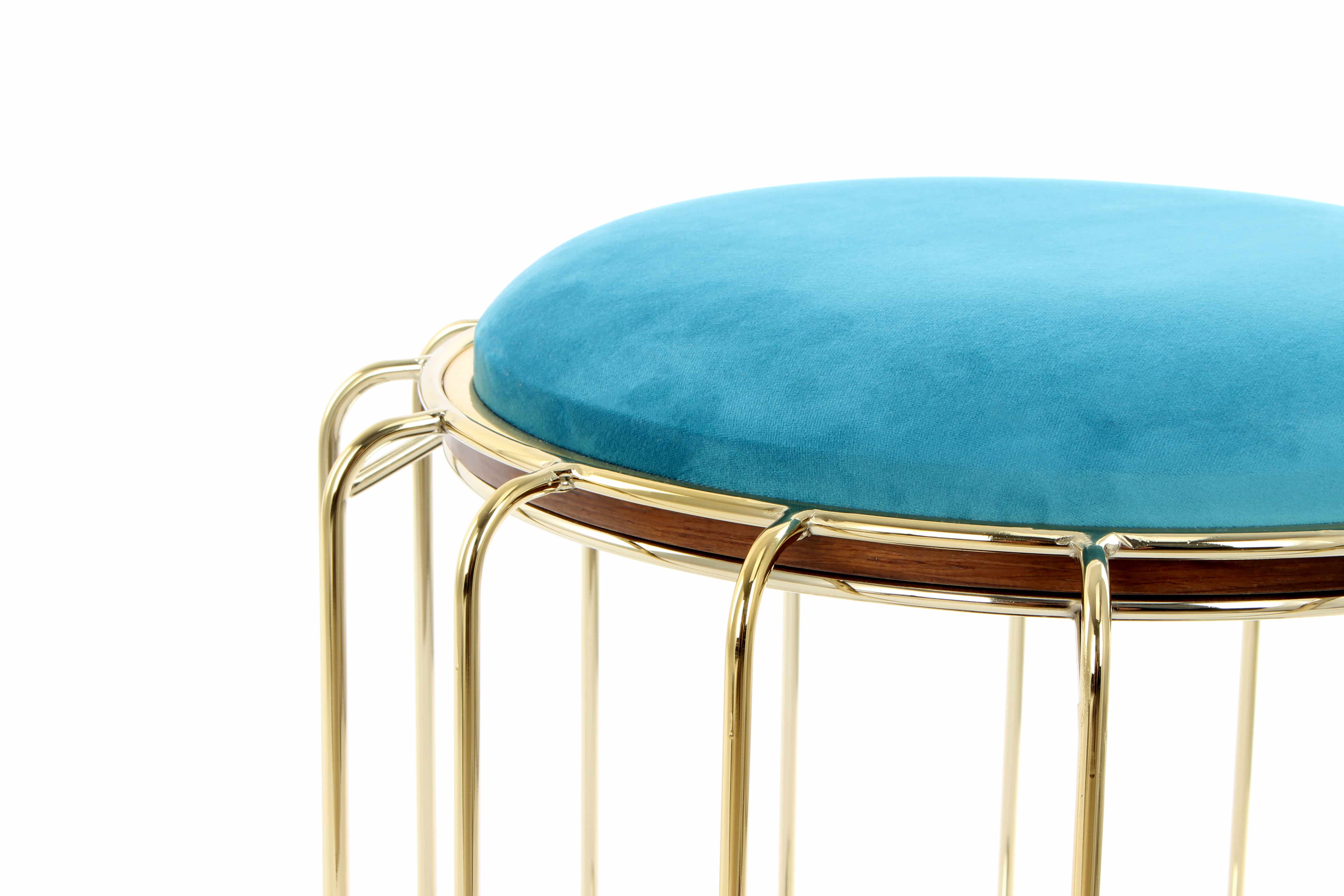 Beistelltisch / Pouf Comfortable 110 Türkis / Gold