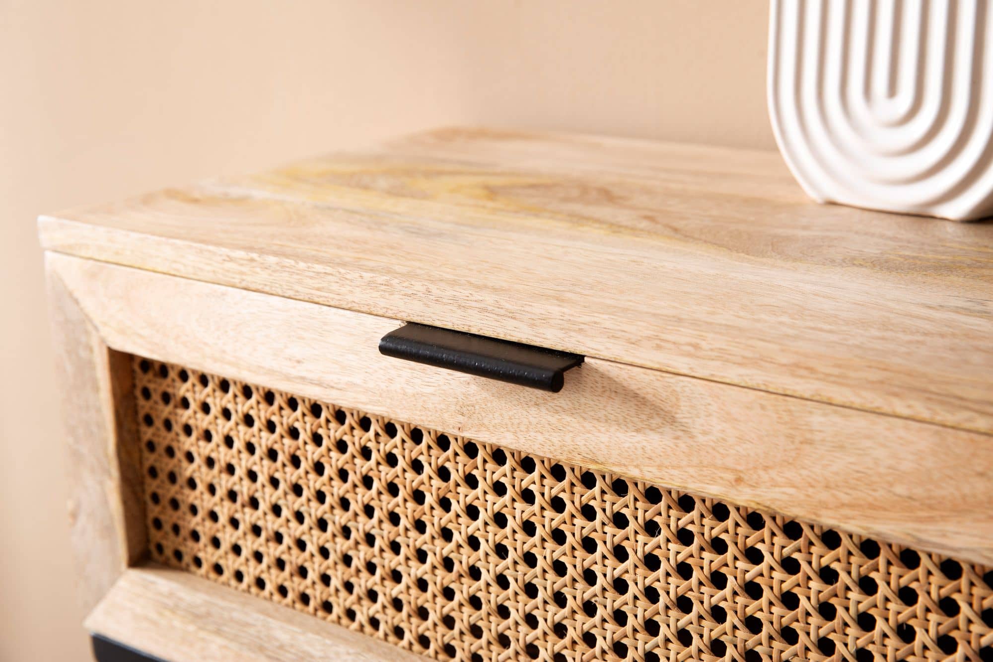 Nachtkonsole Mango Massivholz / Rattan 50x60x30 cm Nachttisch Braun