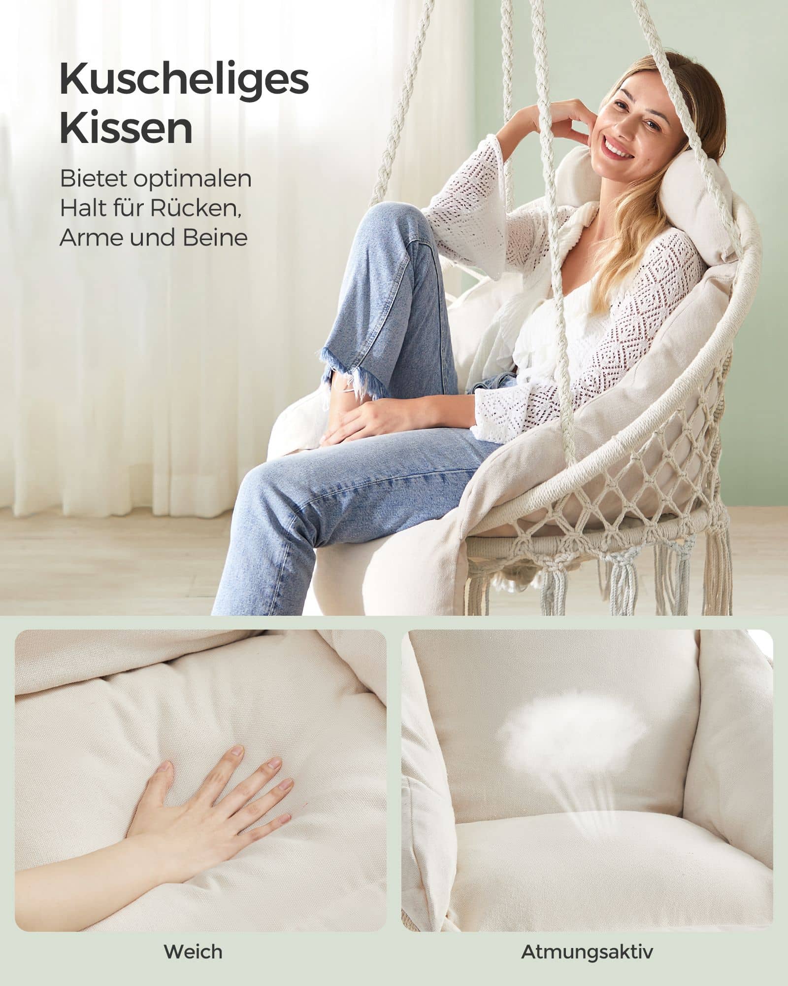 Hängesessel mit einem dicken Kissen Beige Hängesessel mit einem dicken Kissen Beige