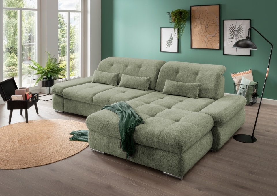 Multifunktionales Ecksofa Dalida mit Schlaffunktion, Sitztiefenverstellung und verstellbaren Kopfteilen von Benformato