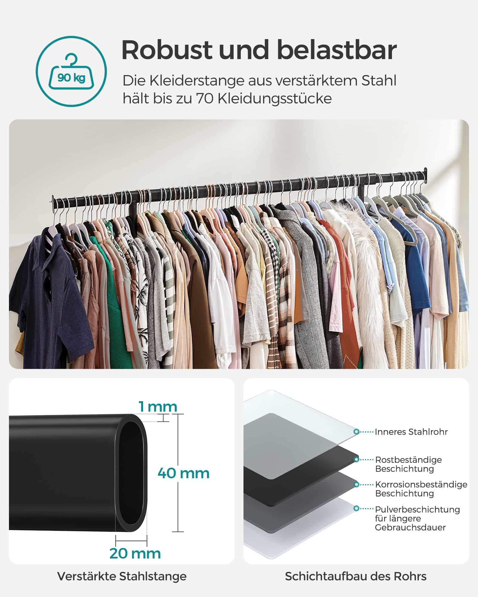 Industriestil Kleiderständer mit Rollen-B34HSR13BKV1 Industriestil Kleiderständer mit Rollen-B34HSR13BKV1