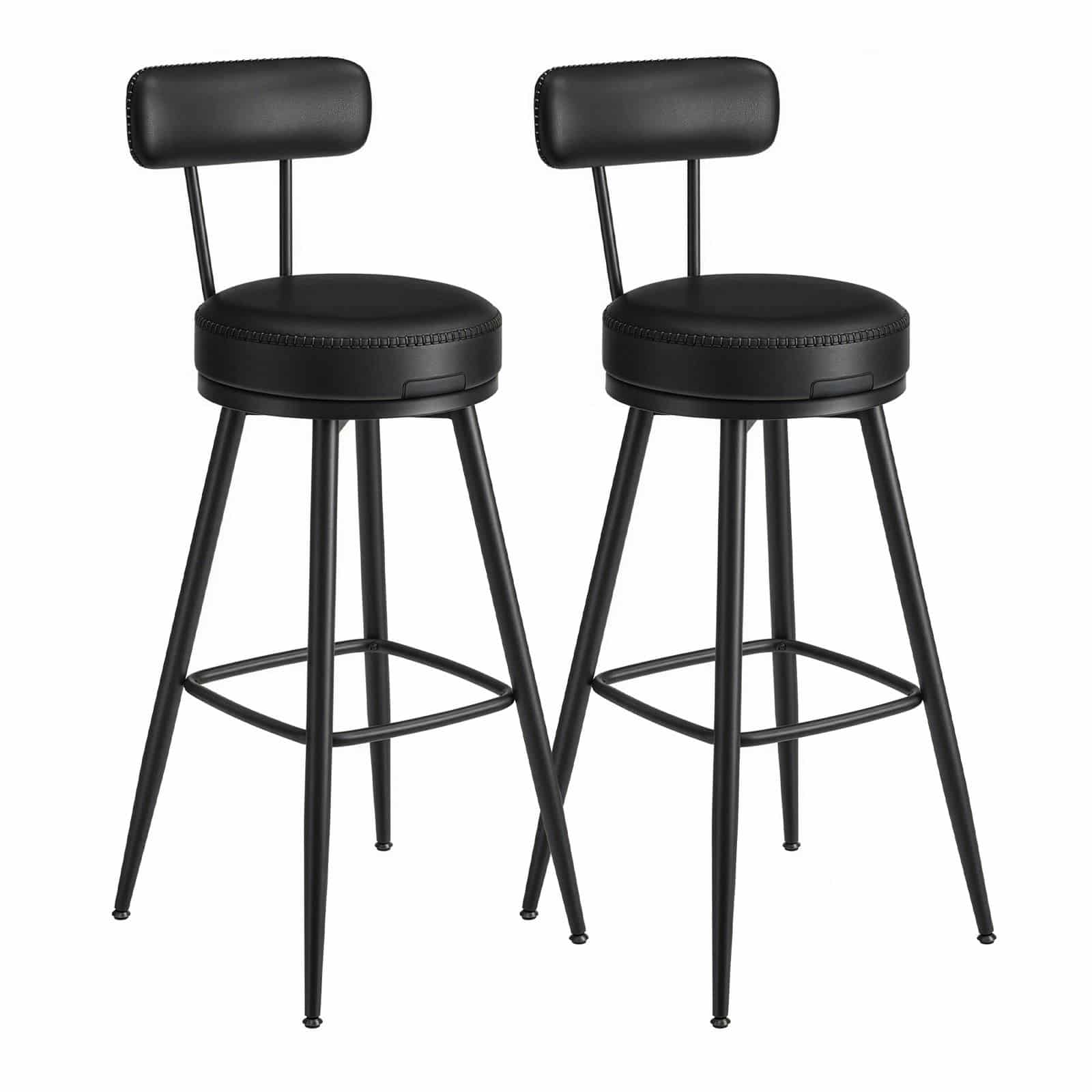 Barhocker 2er Set, hohe Drehhocker mit Rückenlehne, Kunstleder