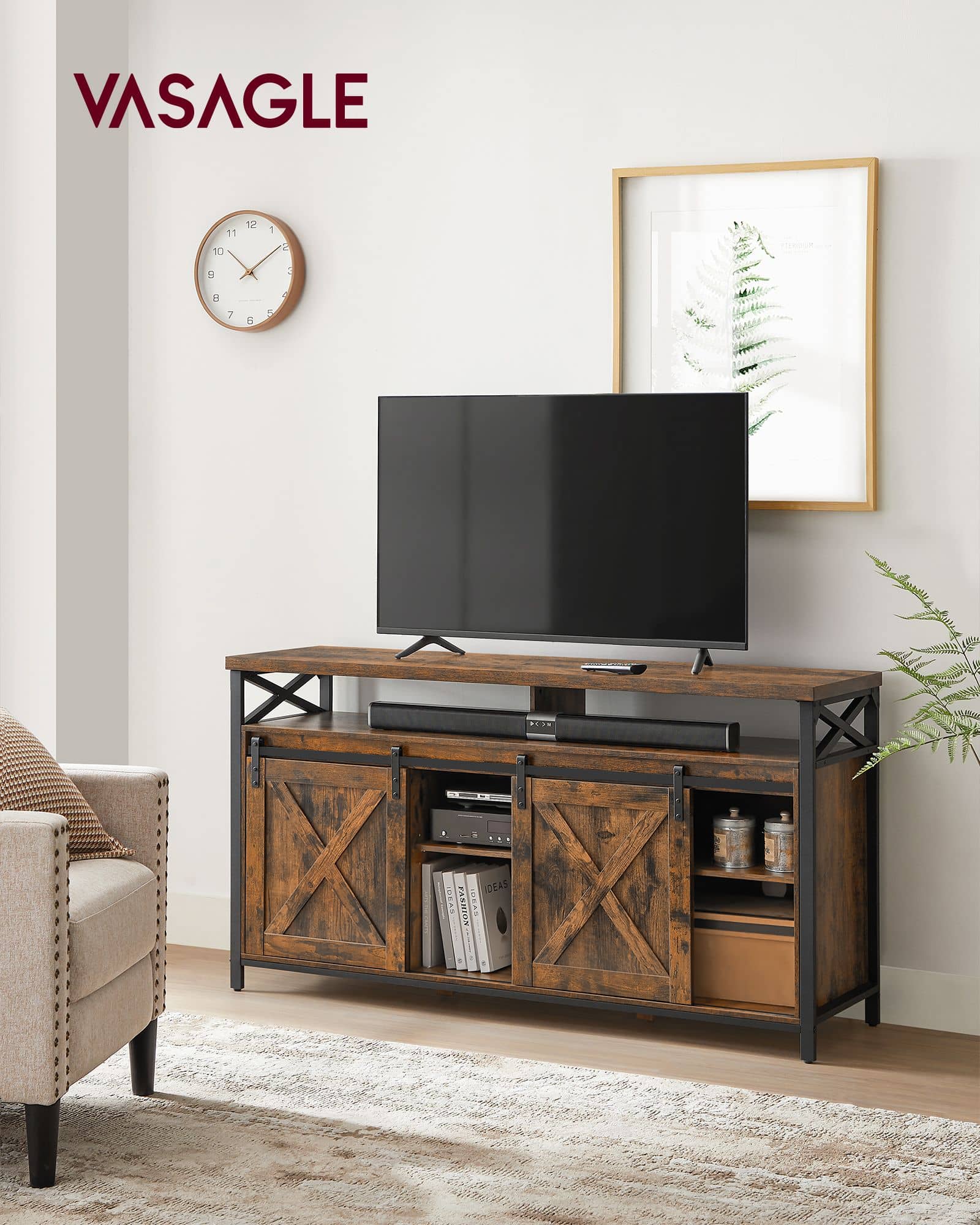 Vasagle tv stand with sliding barn doors discount