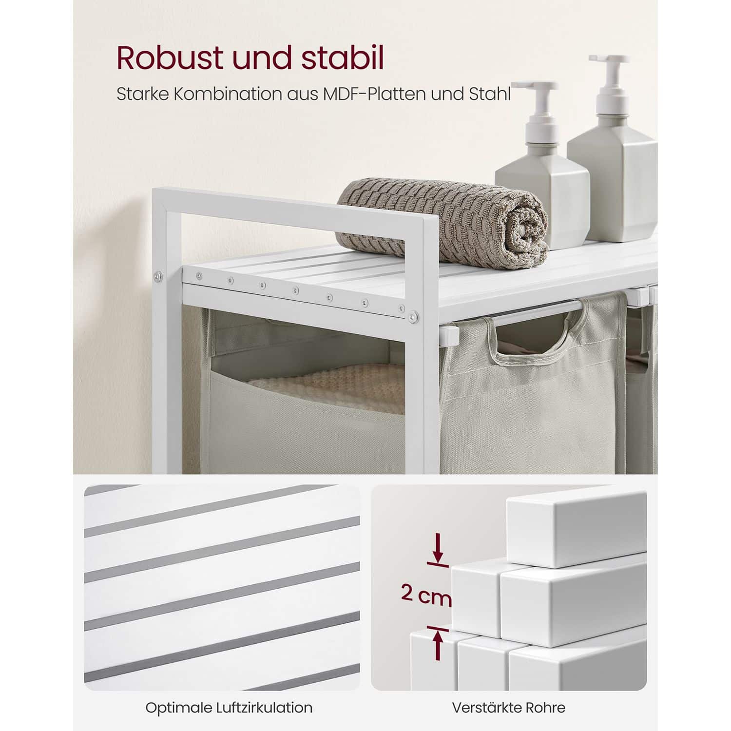 Wäschekorb 3 x 38 L mit 1 Ablage weiß-B34BLH301W01 Wäschekorb 3 x 38 L mit 1 Ablage weiß-B34BLH301W01