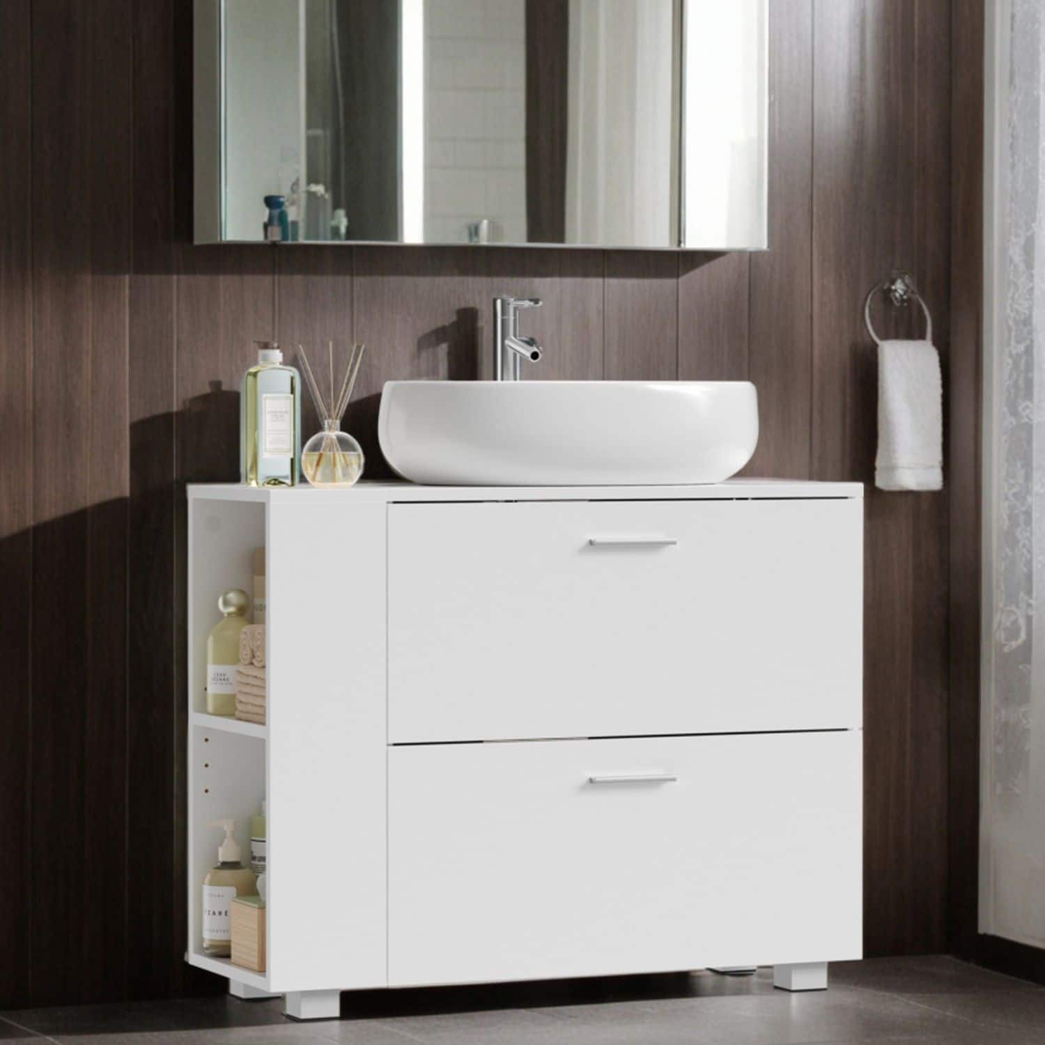 Waschbeckenunterschrank, offene Fächer, Badschrank Waschbeckenunterschrank, offene Fächer, Badschrank
