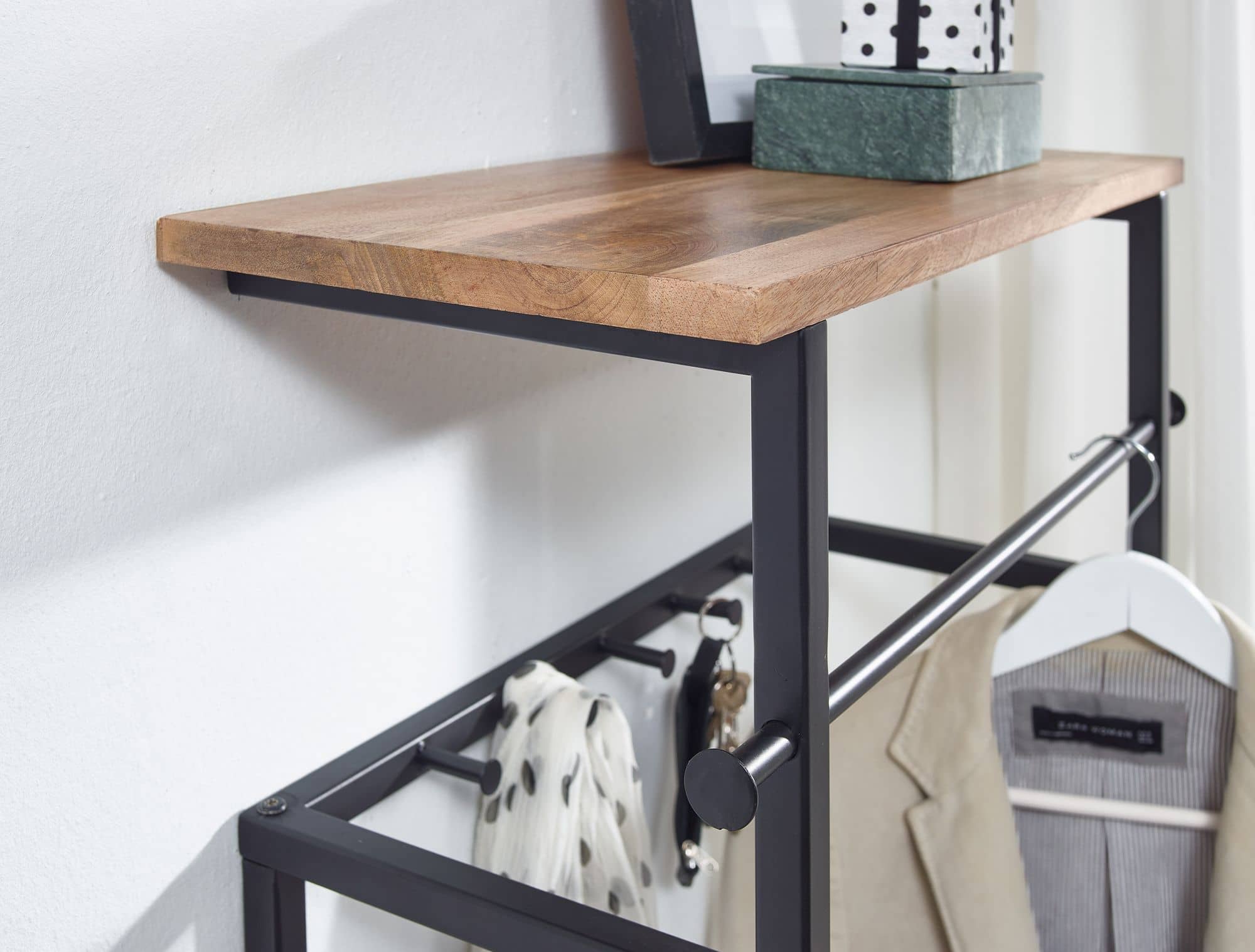 63439-WOHNLING-Garderobe-Stahl-schwarz-Mango-Holz-60x26x76-cm-WL6-452-WL6-452_4 Design Wandgarderobe Mango Massivholz Metall 60x76x26 cm