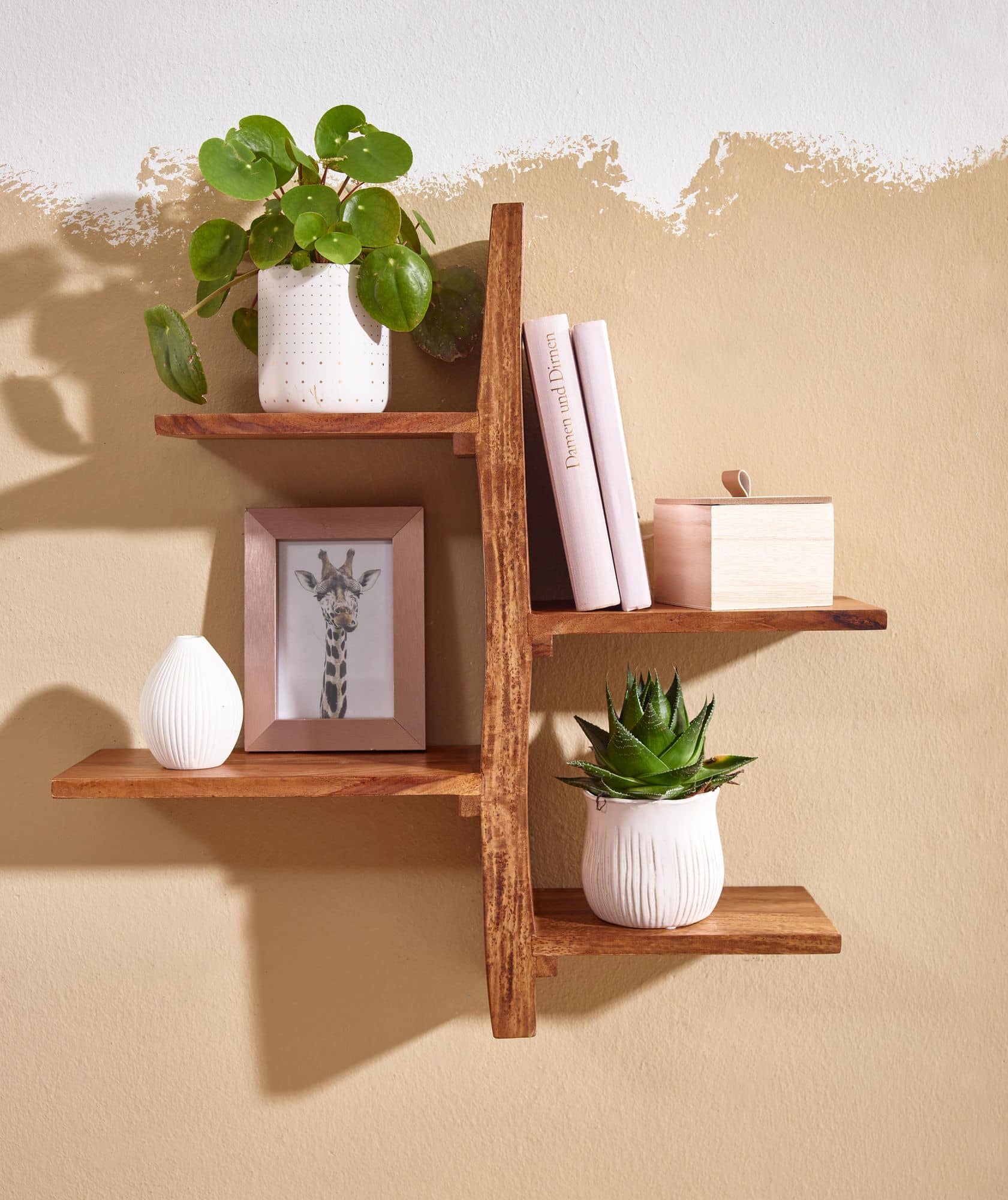 Wandregal 58x60x15 cm Sheesham Massivholz Baum-Form Hängeregal Modern Wandregal 58x60x15 cm Sheesham Massivholz Baum-Form Hängeregal Modern