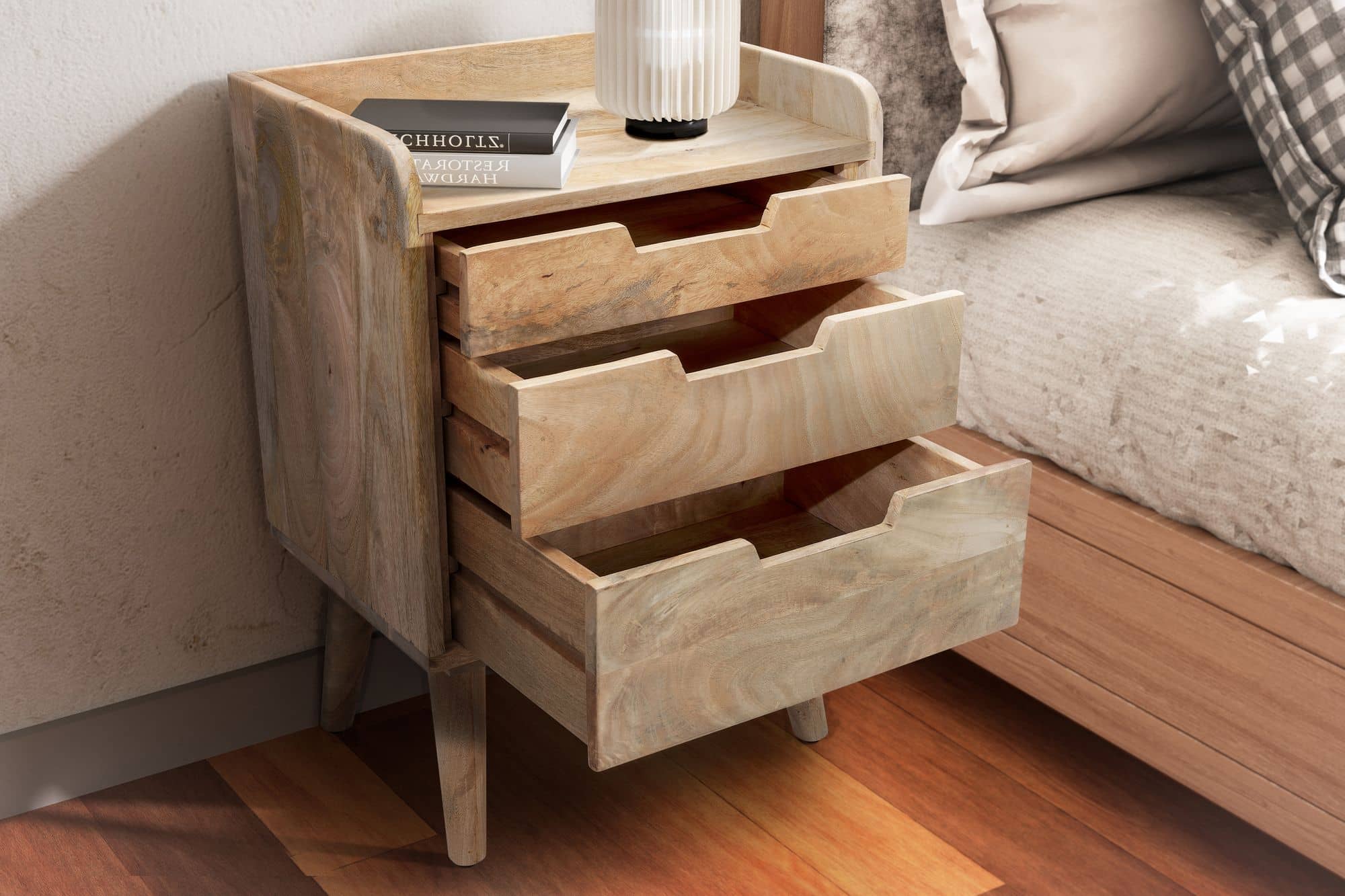 Nachttisch Mango Massivholz Hellbraun 45x33x63 cm Nachtschrank Boxspringbett Nachttisch Mango Massivholz Hellbraun 45x33x63 cm Nachtschrank Boxspringbett