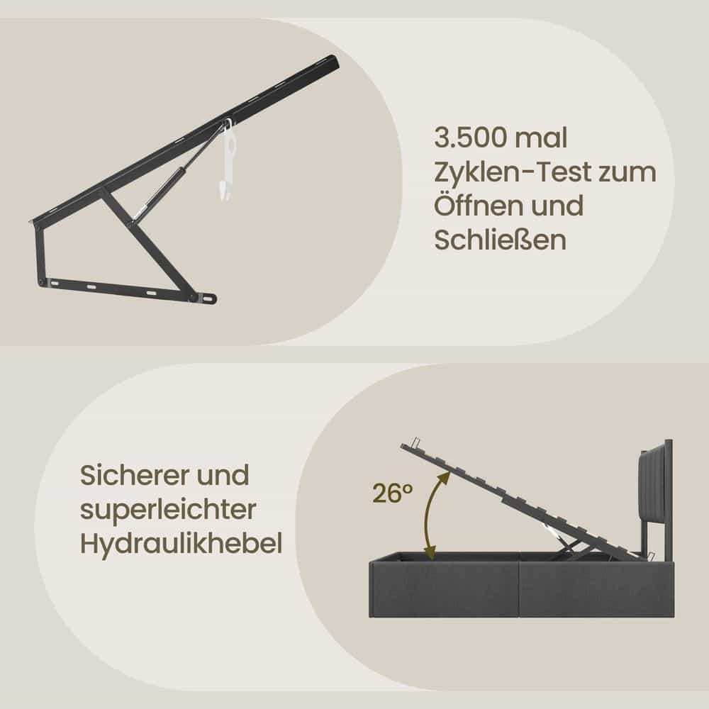 Bettgestell, 90 x 200 cm, hochklappbar Lattenrost Bettgestell, 90 x 200 cm, hochklappbar Lattenrost