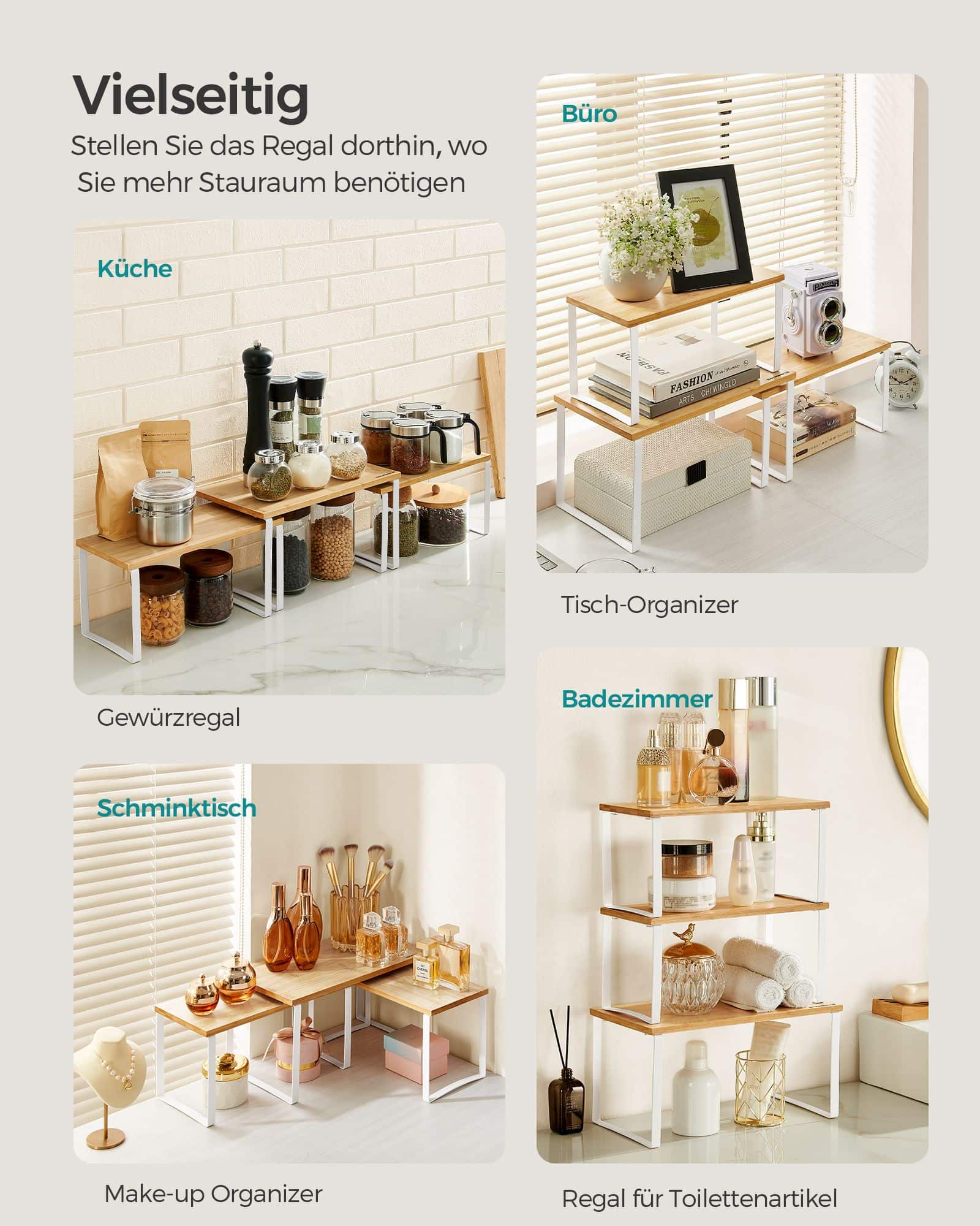 Gewürzregal 3er Set aus Metall und Bambus wolkenweiß-naturbeige Gewürzregal 3er Set aus Metall und Bambus wolkenweiß-naturbeige