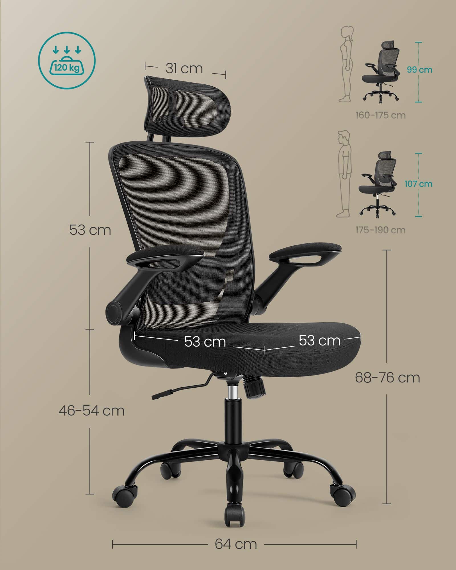 Bürostuhl ergonomisch mit Mesh tintenschwarz
