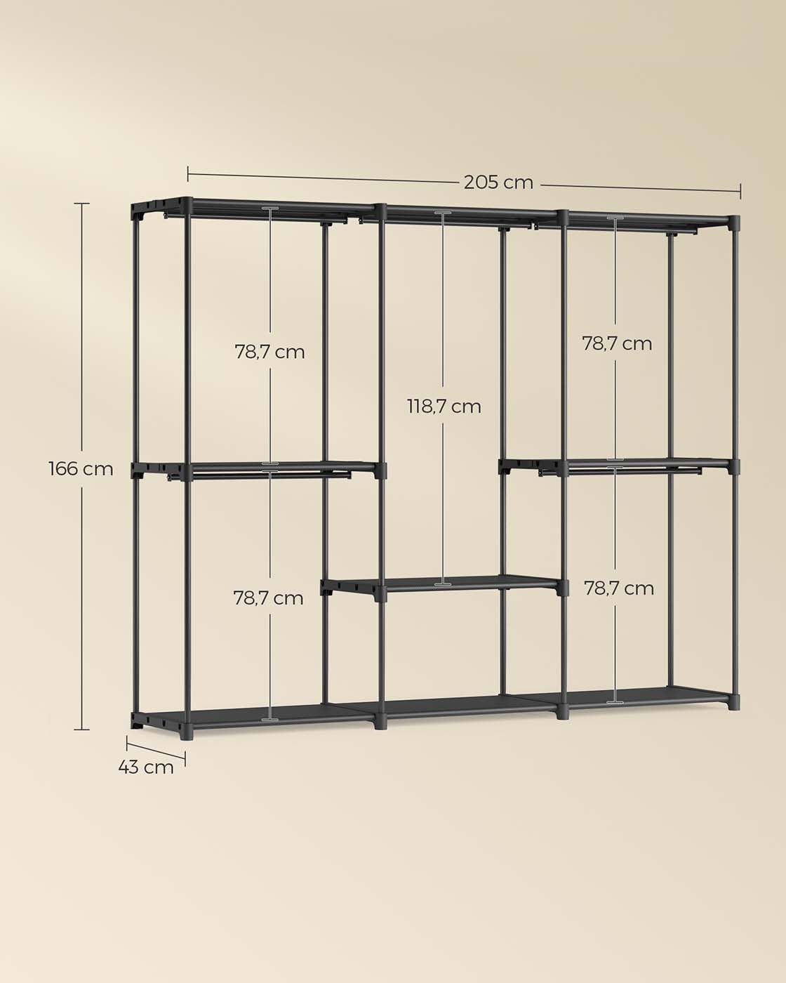 Kleiderschrank mit 5 Hängefächern 205 x 43 x 166 cm schwarz Kleiderschrank mit 5 Hängefächern 205 x 43 x 166 cm schwarz