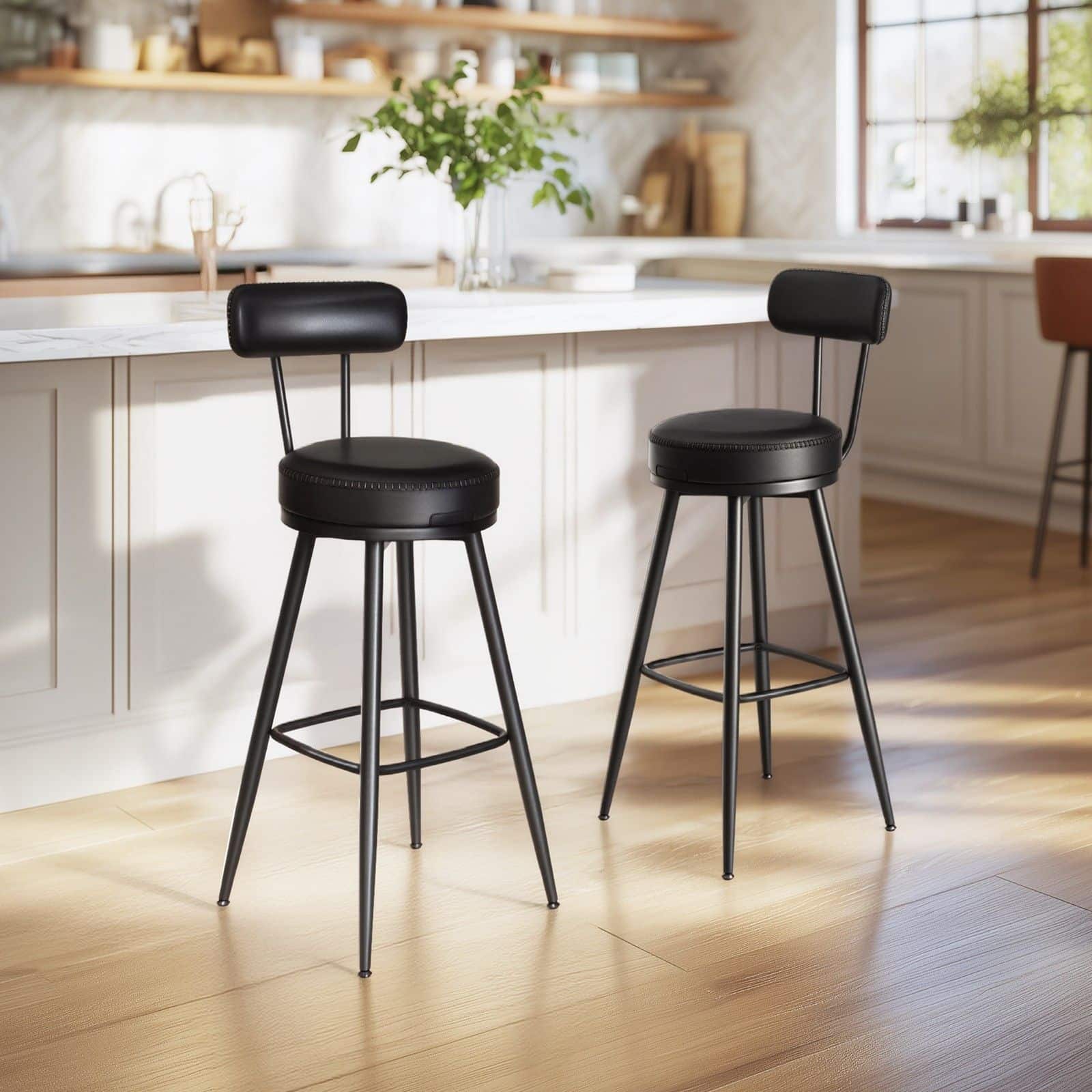 Barhocker 2er Set, hohe Drehhocker mit Rückenlehne, Kunstleder Barhocker 2er Set, hohe Drehhocker mit Rückenlehne, Kunstleder