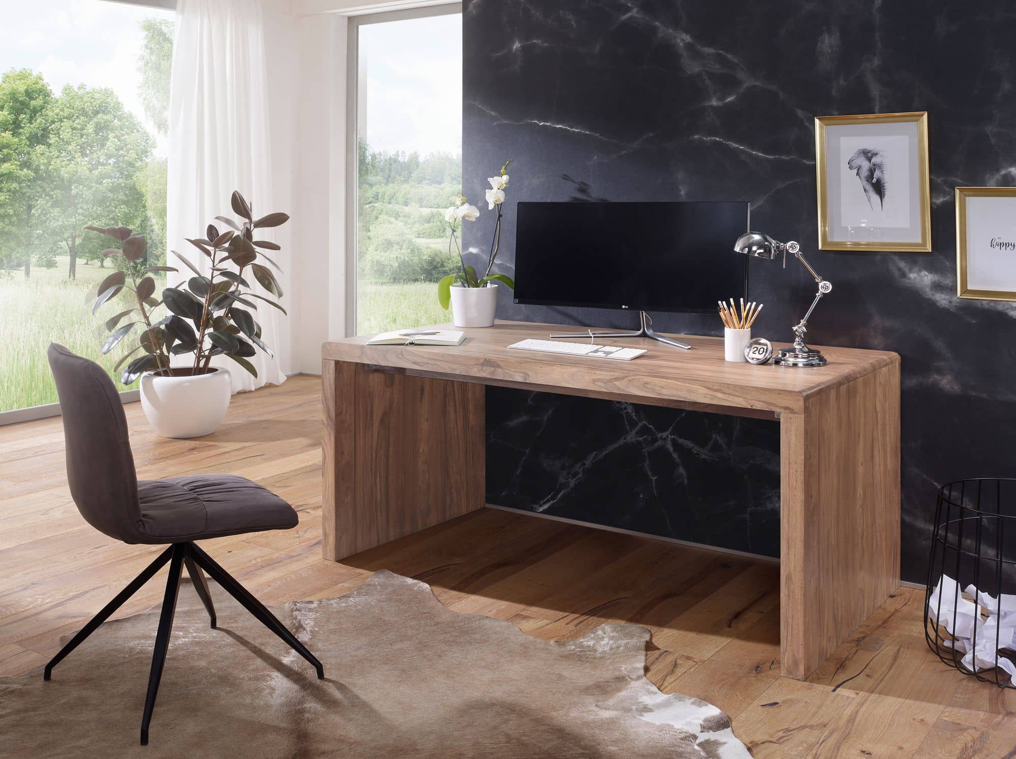 Schreibtisch BOHA Massiv-Holz Akazie Computertisch 160 cm breit Echtholz Design Ablage Büro-Tisch Landhaus-Stil Schreibtisch BOHA Massiv-Holz Akazie Computertisch 160 cm breit Echtholz Design Ablage Büro-Tisch Landhaus-Stil